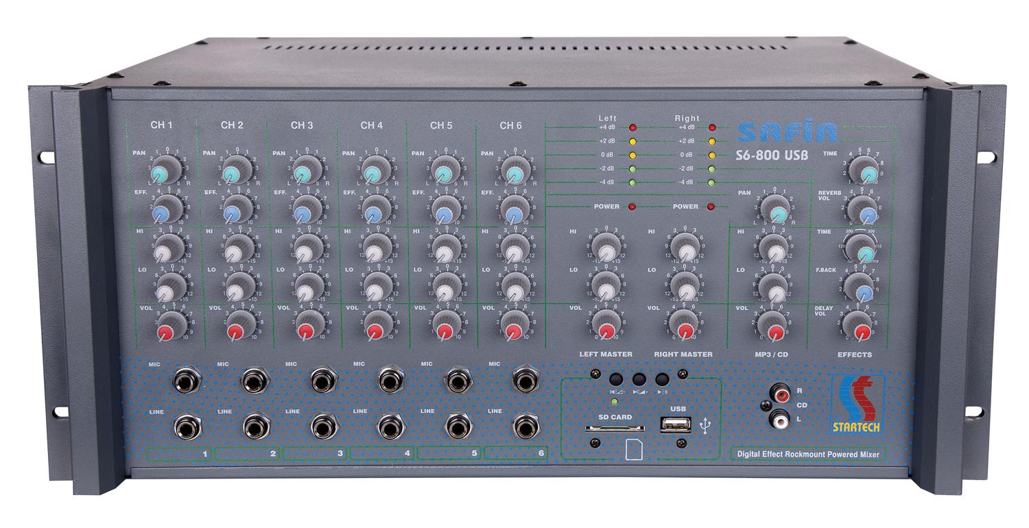 Startech Safir Sr 6/800 Usb Power Mikser Cami Amfisi 2X400 Watt Ekho Reverb'li detay