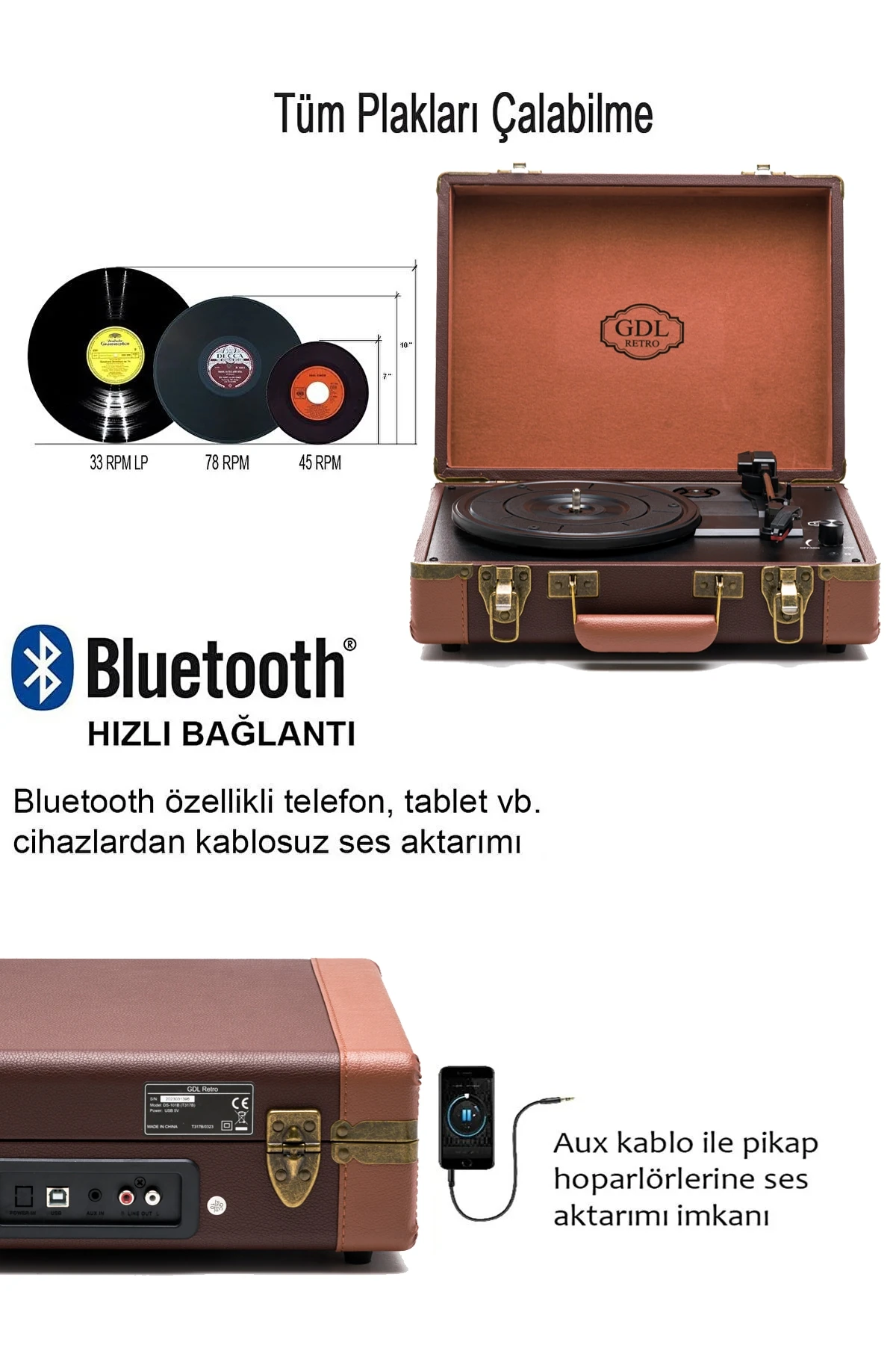 Gdl Retro Çanta Pikap T317B (Bluetooth Şarjlı) - Chocolate görünüm