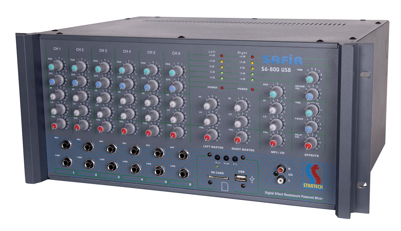 Startech Safir Sr 6/800 Usb Power Mikser Cami Amfisi 2X400 Watt Ekho Reverb'li