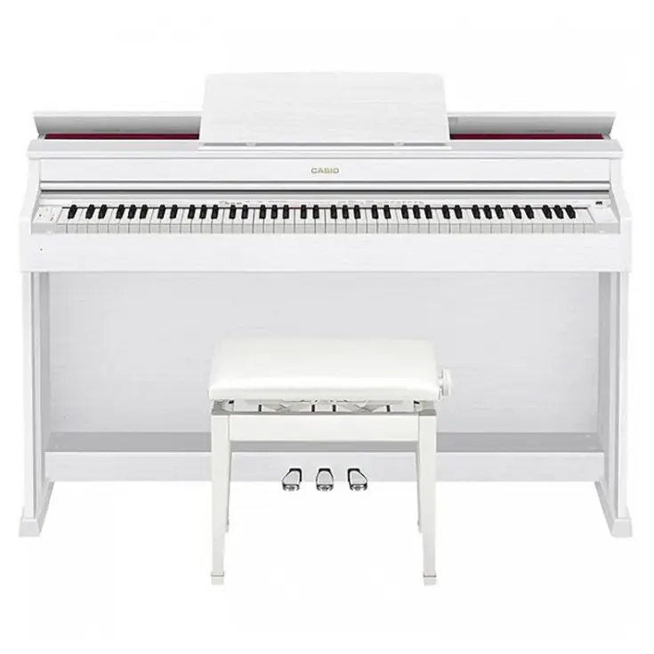 Casio AP-470 mat beyaz dijital piyano tabure seti ile genel görünüm