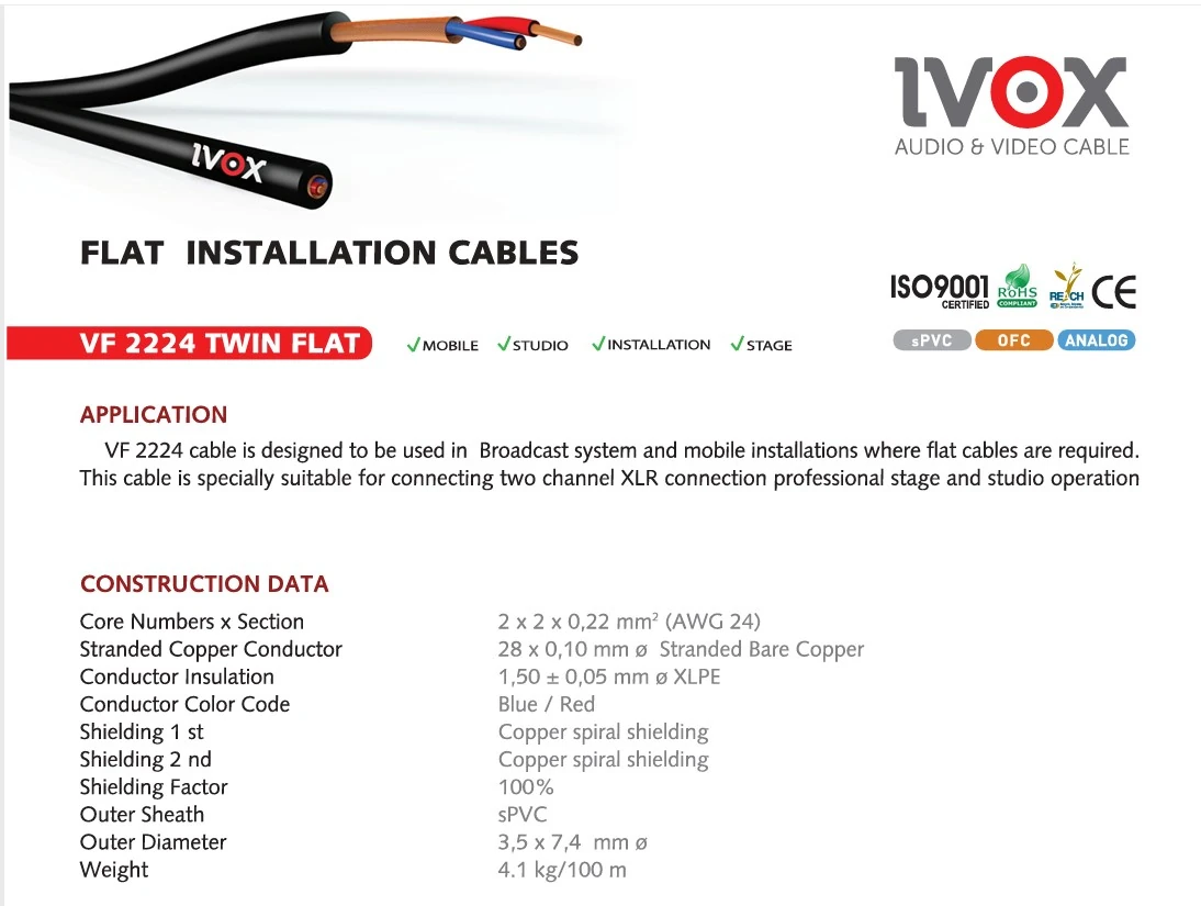 Ivox Vf-2224 Twın Flat Installatıon Cable 2*Stereo Kablo