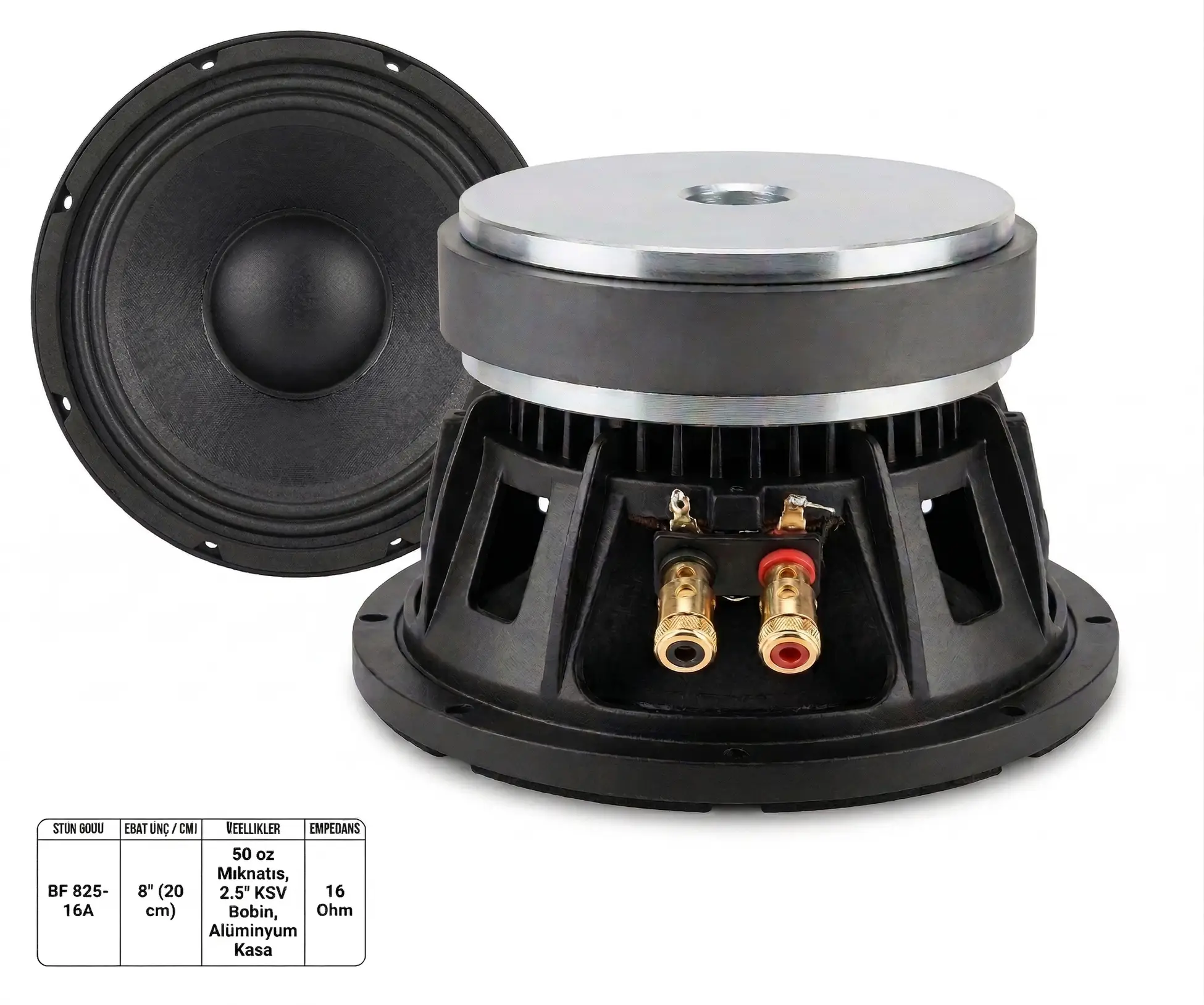 Bofmann BF 825-16A 8 İnç, Alüminyum Çerçeveli, 50 oz, 2,5 İnç KSV, 16 Ohm Çıplak Hoparlör