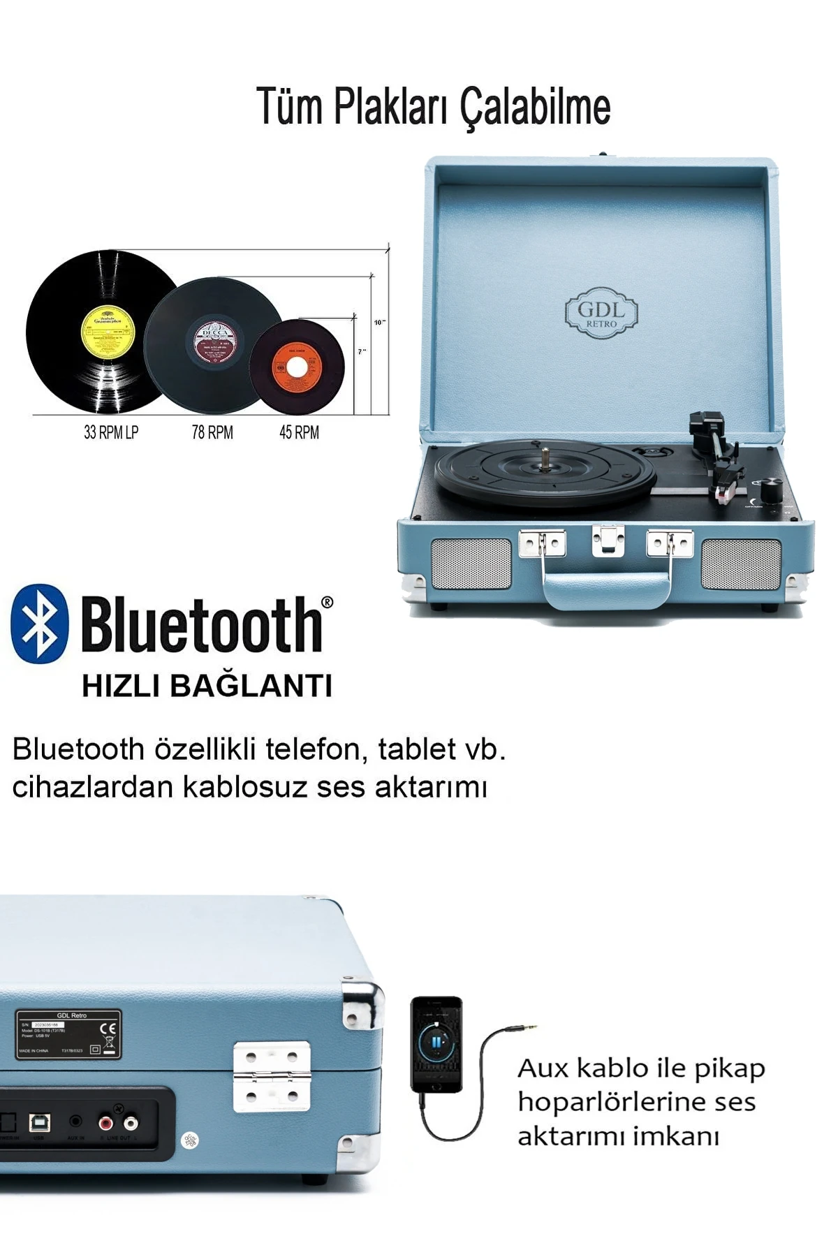 Gdl Retro Çanta Pikap T317B (Bluetooth Şarjlı) - Gökyüzü görünüm