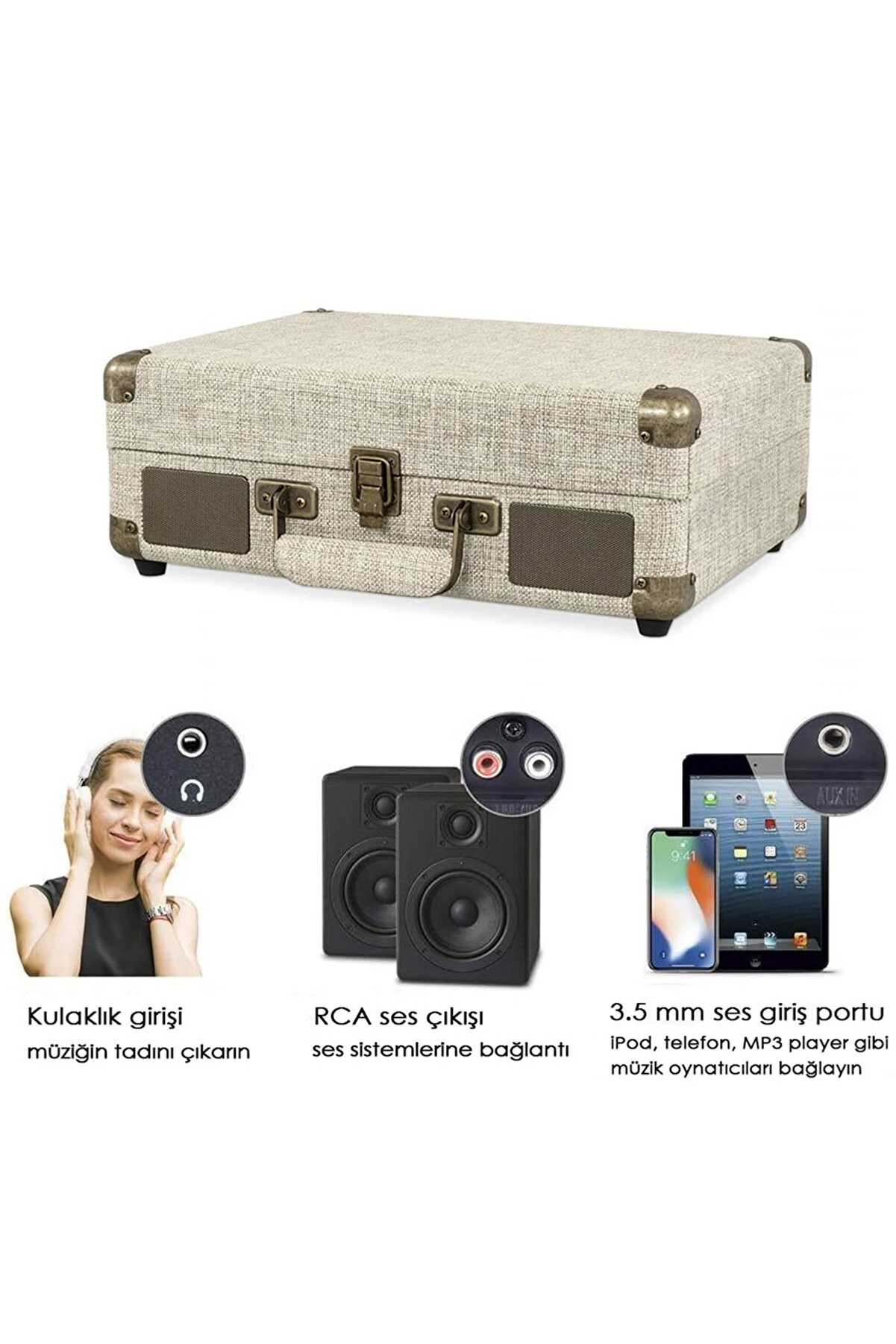 Record Master Retro Pikap – Bluetooth Özellikli – Özel Kumaş Kaplama – Tüm Plakları Çalabilme görünüm