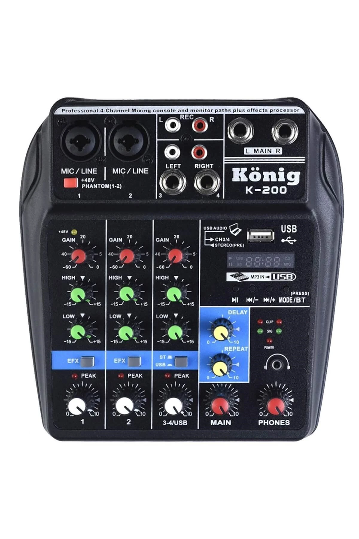K-200 Ses Kartlı Mixer 4 Kanal Bluetooh Usb