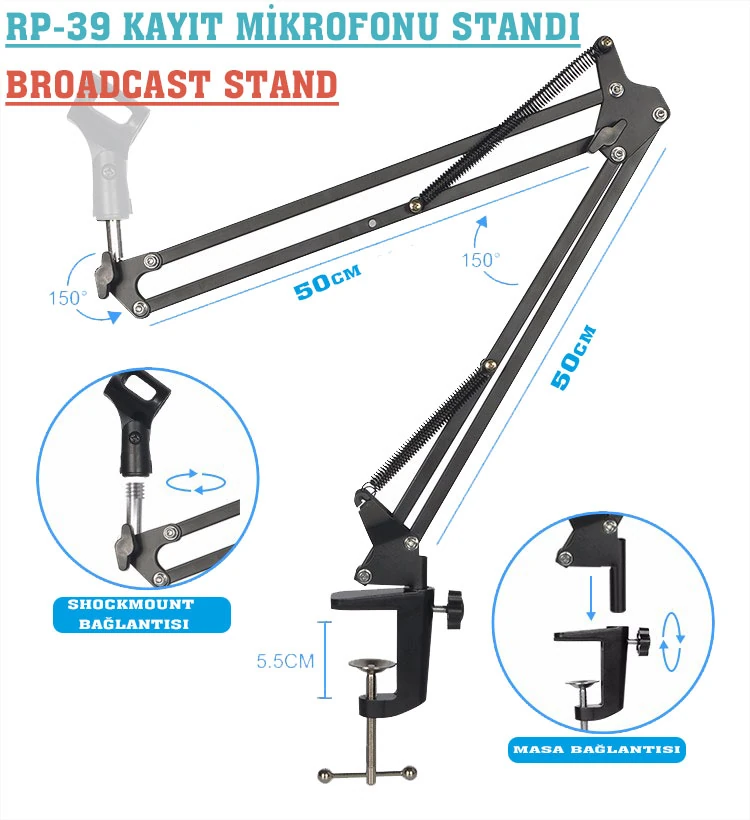 D-Stand Rs-39 50Cm Kablolu Recording Microphone Stand görünüm