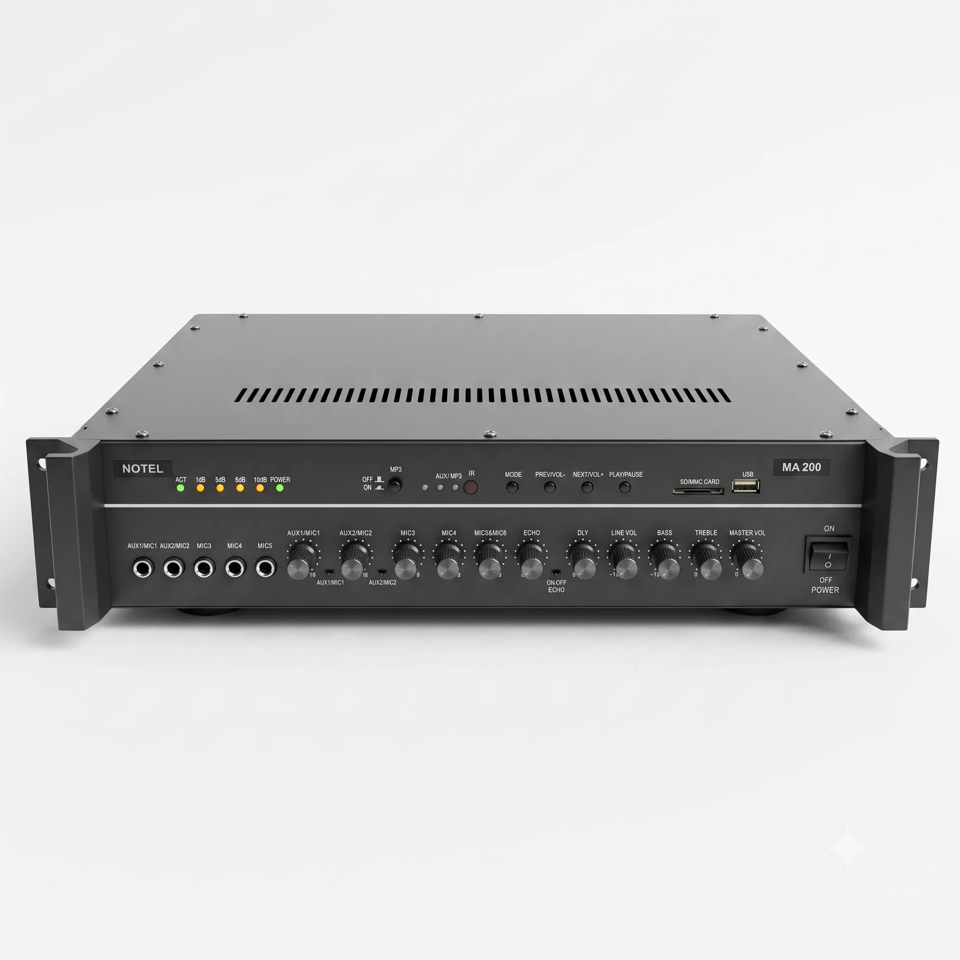 Notel MA200 200 Watt Hat Trafolu 6 Mikrofon Girişli Amplifikatör