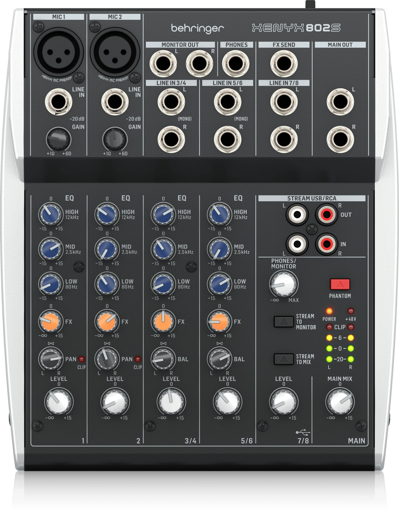 Behringer XENYX 802S Premium Analog 8-Input Mixer with USB Streaming Interface
