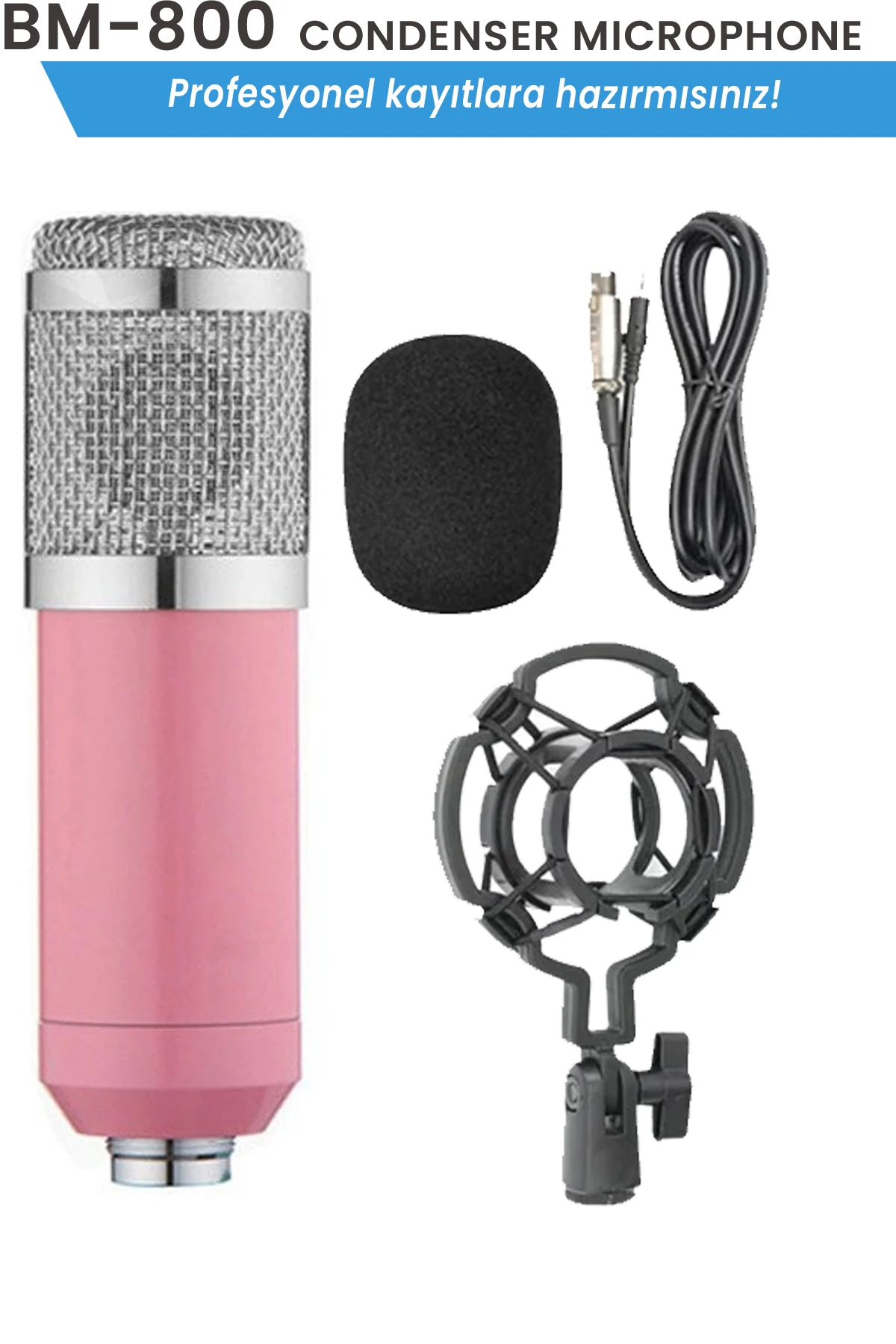 Bm800 Condenser Kayıt Youtuber Mikrofonu Pembe