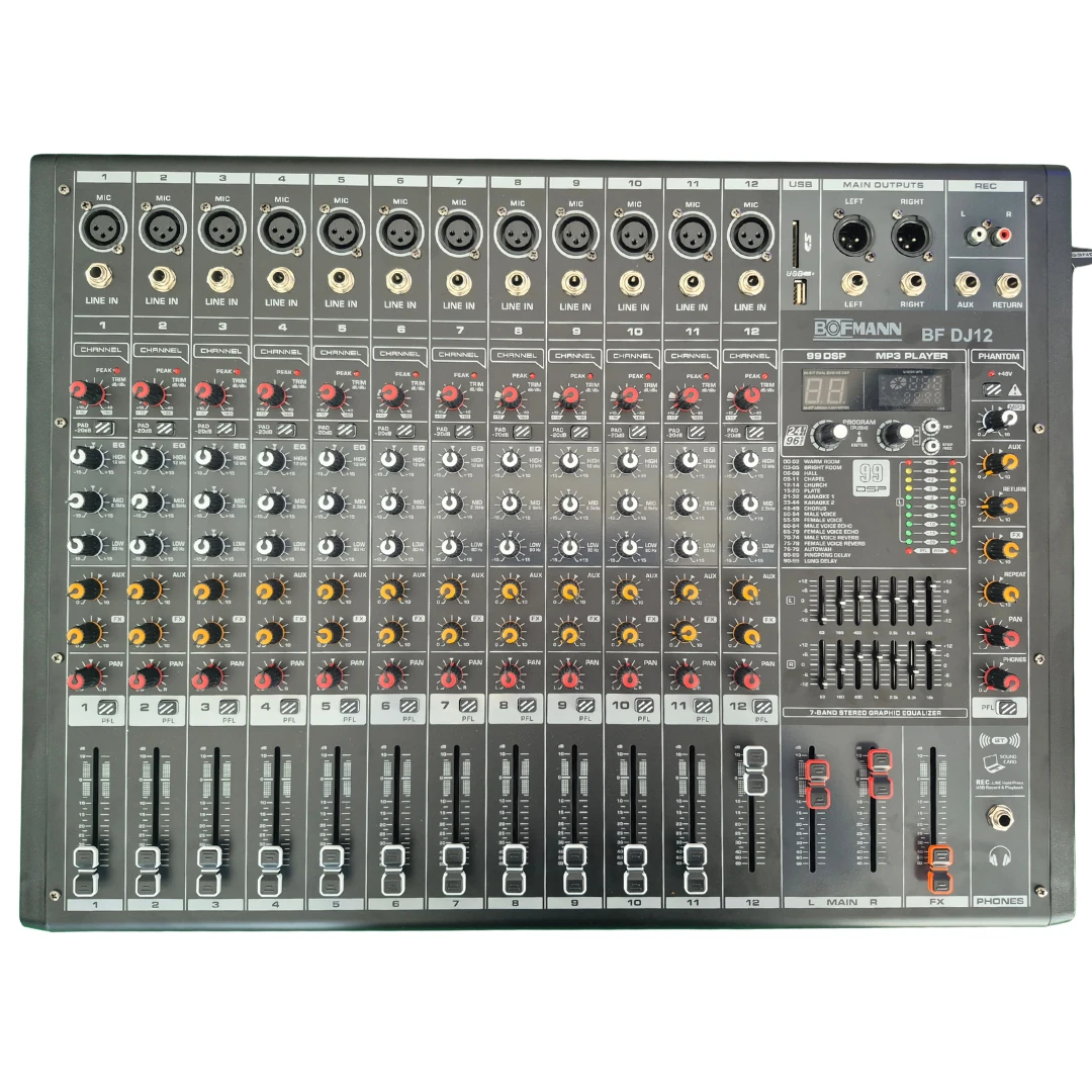 Bofmann BF-DJ12 12 Kanallı 2x350 Watt 99 DSP Efektli Bluetooth Ve USB Özellikli Amfili Mikser