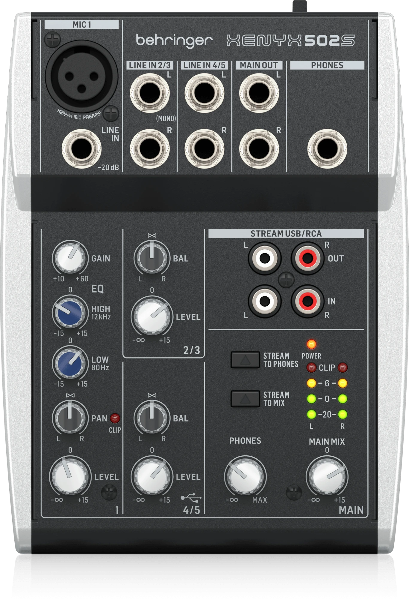 Behringer XENYX 502S Premium Analog 5-Input Mixer with USB Streaming Interface