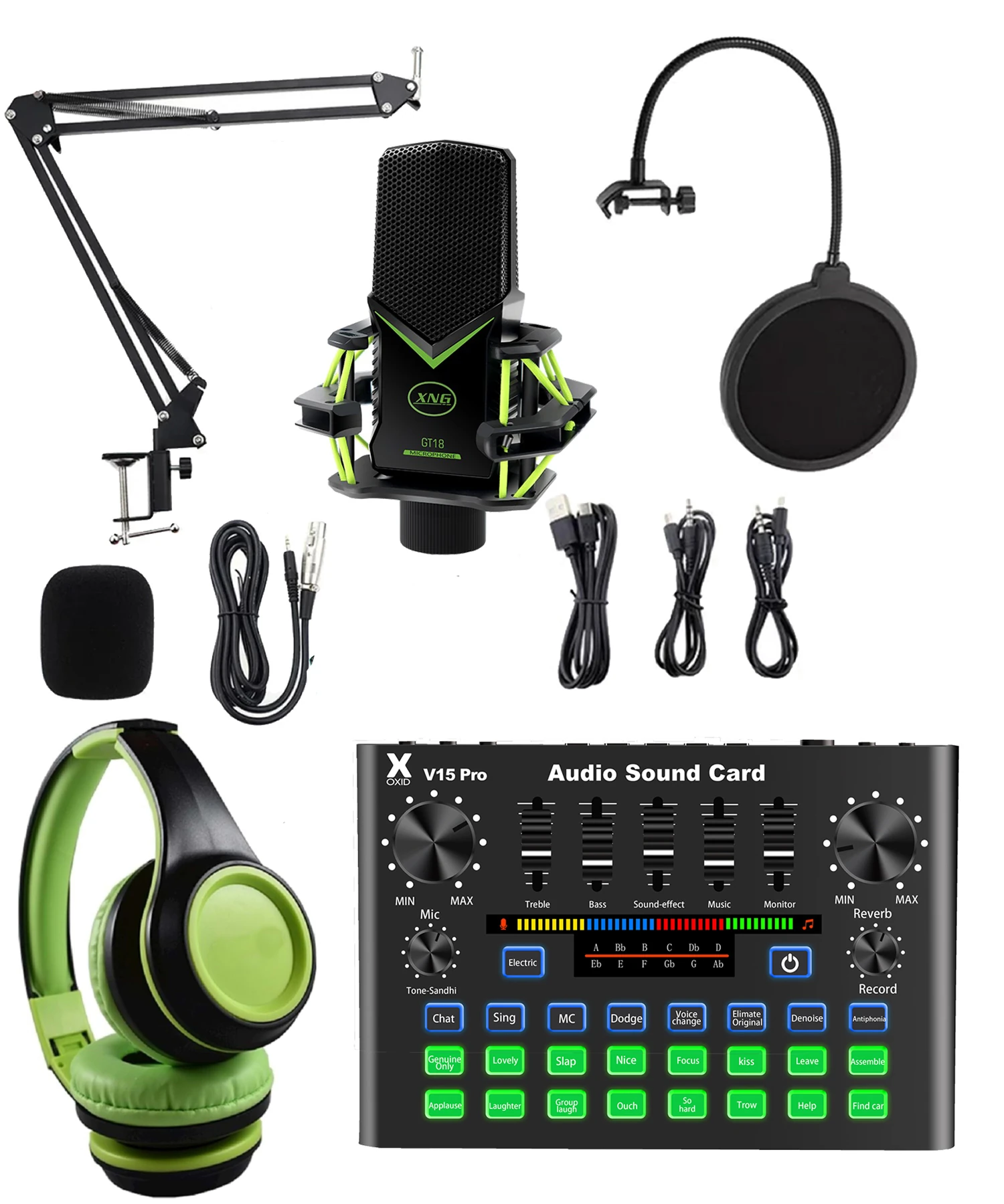 Oxid V15 Podcast Youtuber Ses Kartı Set ve Kulaklık ve Gt18