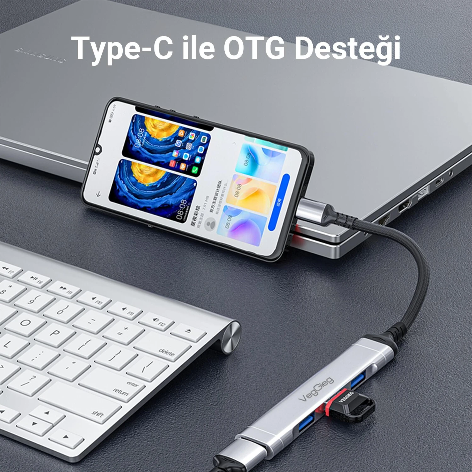 VegGieg Type-C to USB 3.0 4 Port 3*USB 2.0 ve 1*USB 3.0 Çoklayıcı Hub görünüm