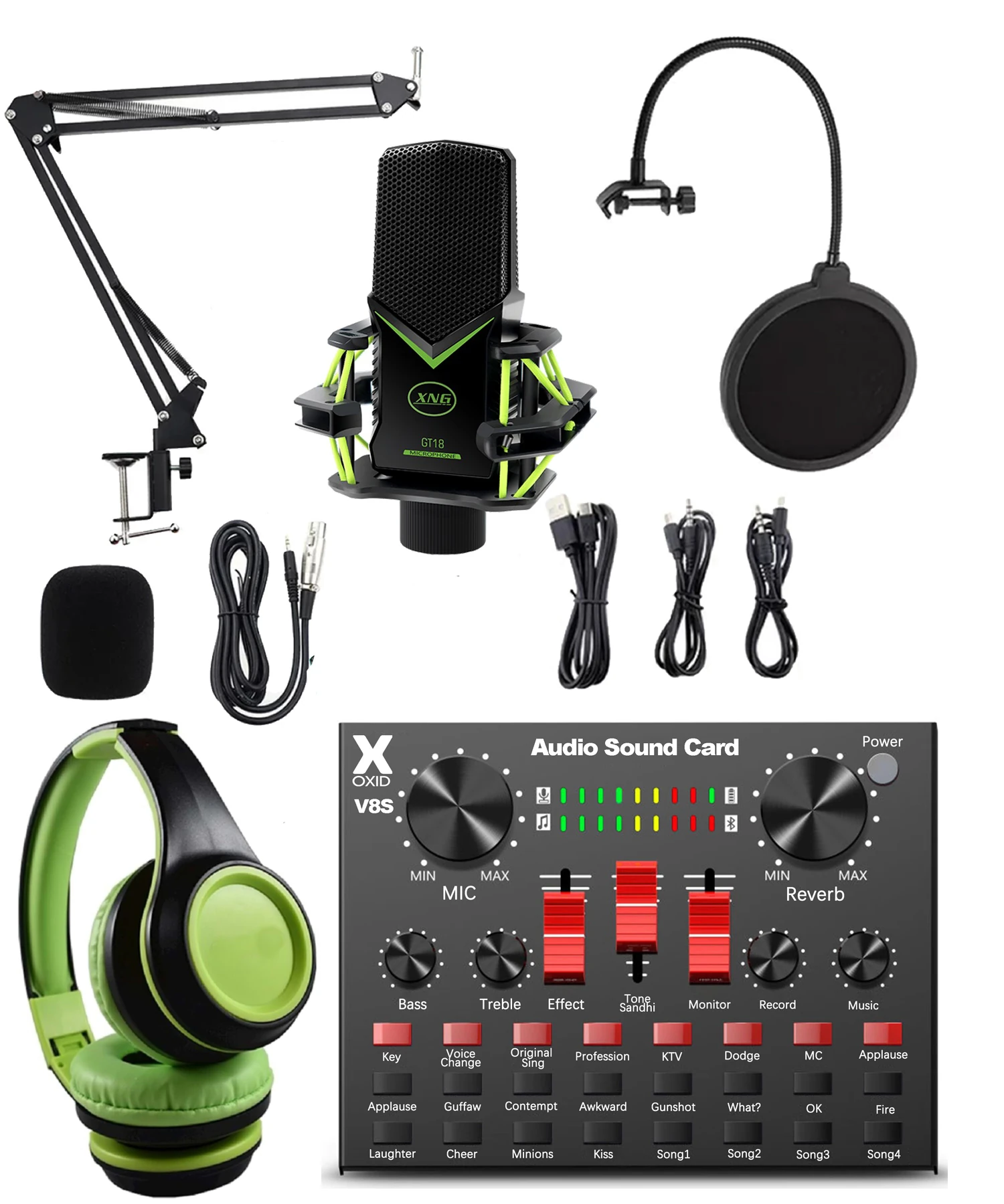 Oxid V8S Podcast Youtuber Ses Kartı Set ve Kulaklık ve Gt18