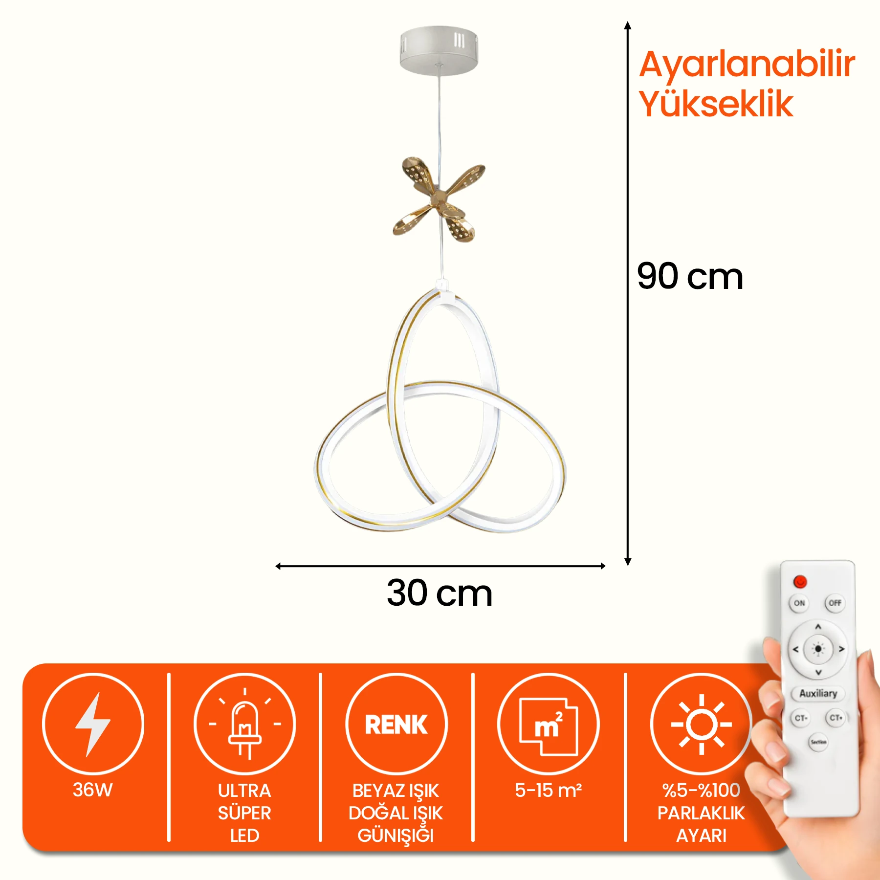 Yonara Kumandalı Modern Sarkıt Led Avize - 3 Renk Ledli