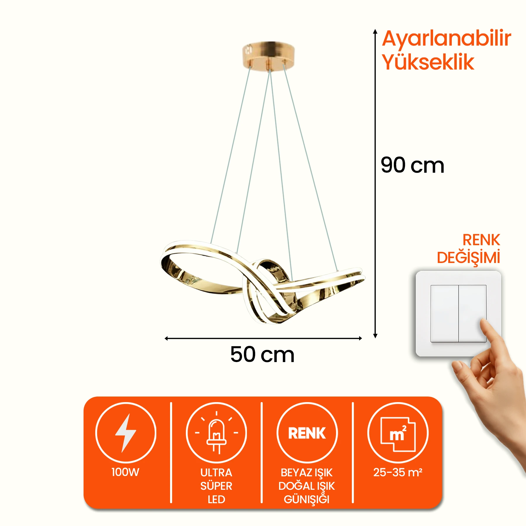 Papira Modern Özel Tasarım Sarkıt Led Avize - 3 Renk Ledli