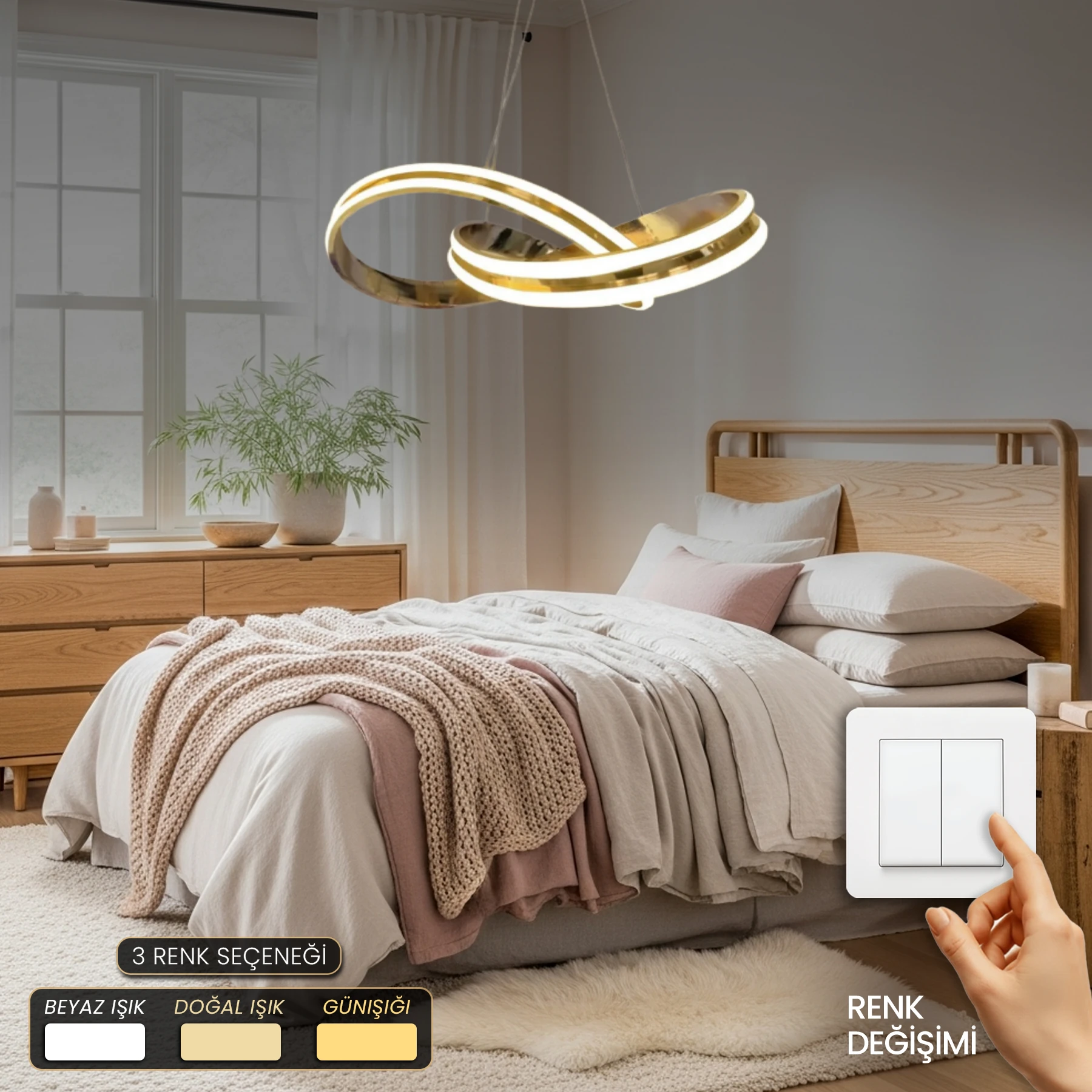 Asteris Modern Özel Tasarım Sarkıt Avize - 3 Renk Ledli