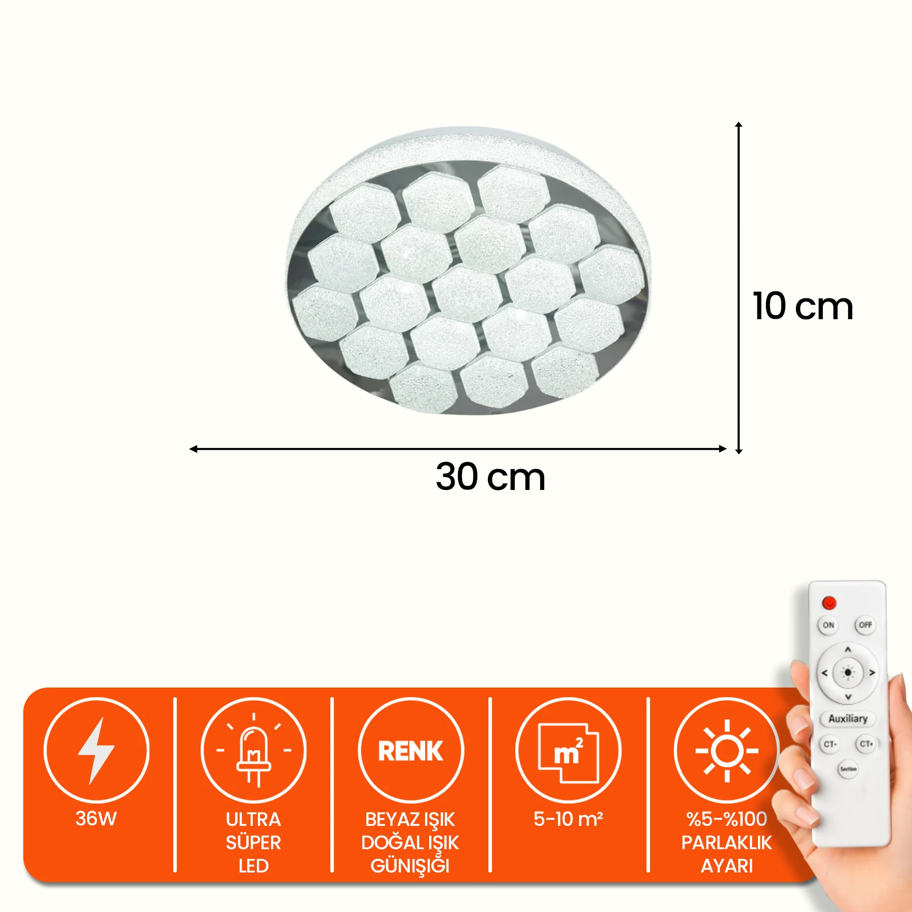 Alabadi Uzaktan Kumandalı Led Avize - 3 Renk Ledli