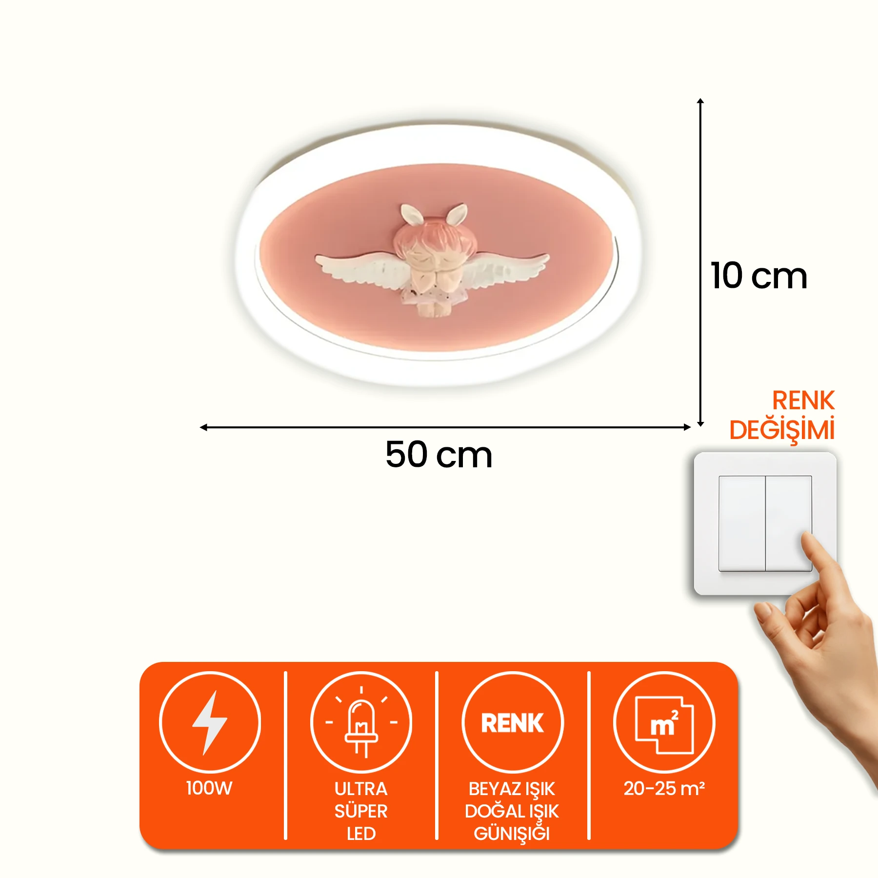 Meleksi Modern Tasarım Plafonyer Led Avize - 3 Renk Ledli