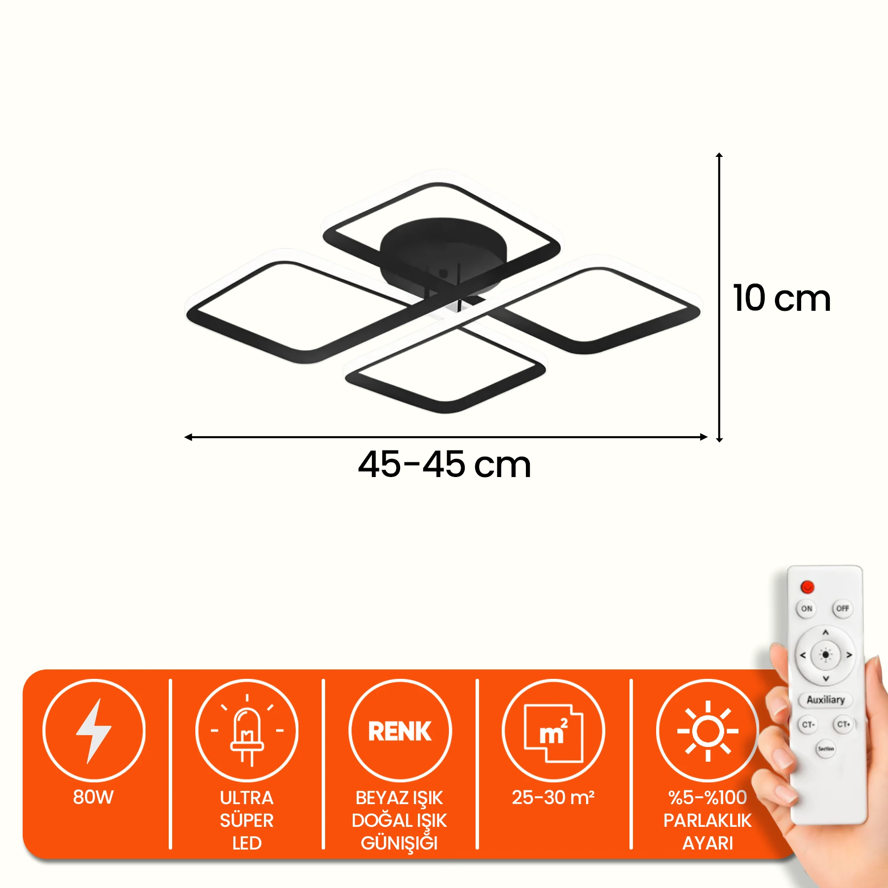 Novira Plafonyer Kumandalı Modern Led Avize - 3 Renk Ledli