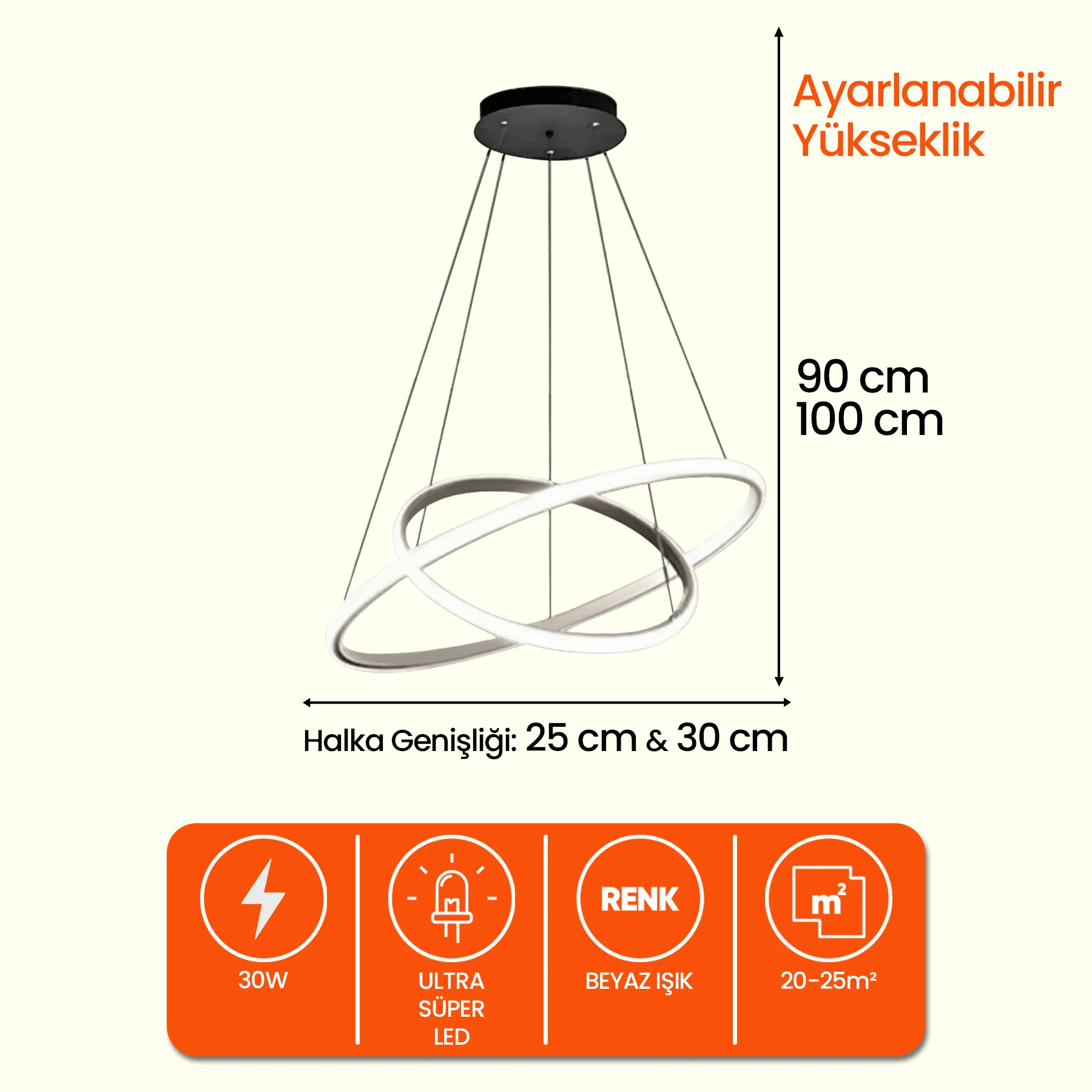 Alben Gri 2'li Modern Sarkıt Avize  - Beyaz Işık