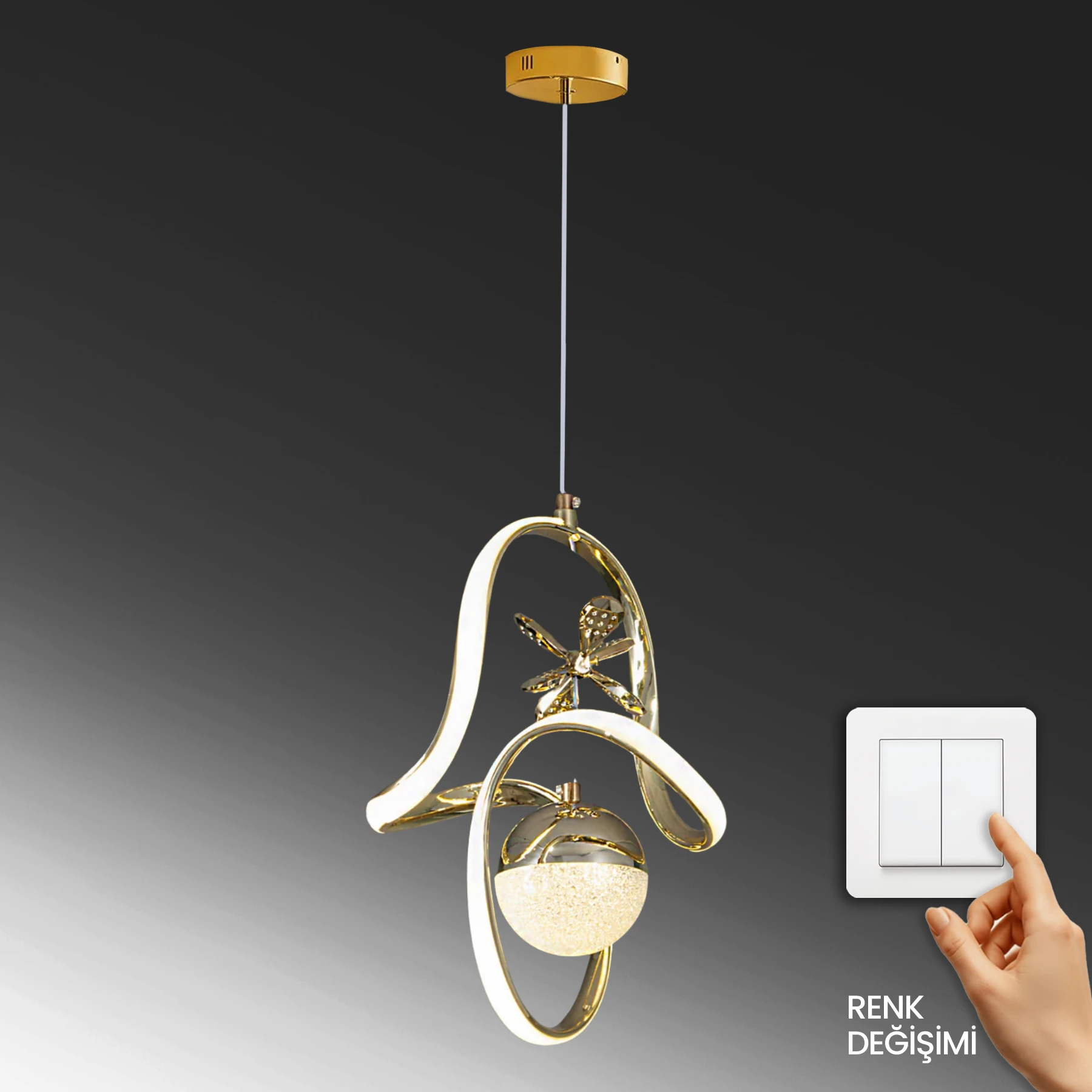 Cundaya Modern Özel Tasarım Sarkıt Led Avize - 3 Renk Ledli