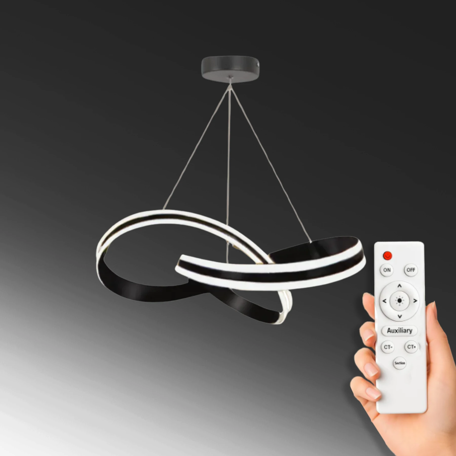 Asteris Siyah Kumandalı Modern Özel Tasarım - 3 Renk Ledli