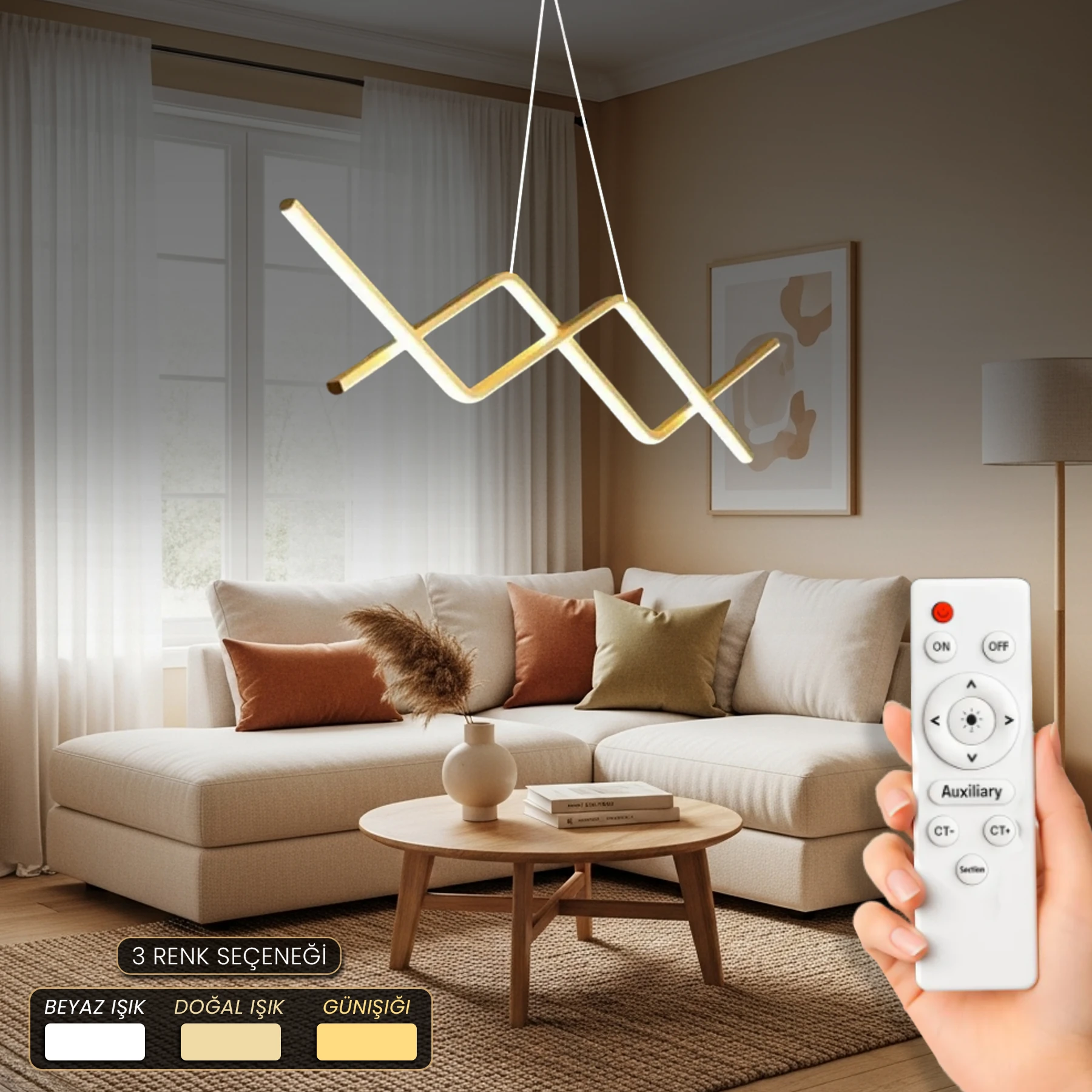 Rana Modern Tasarım Kumandalı Sarkıt Led Avize - 3 Renk Ledli