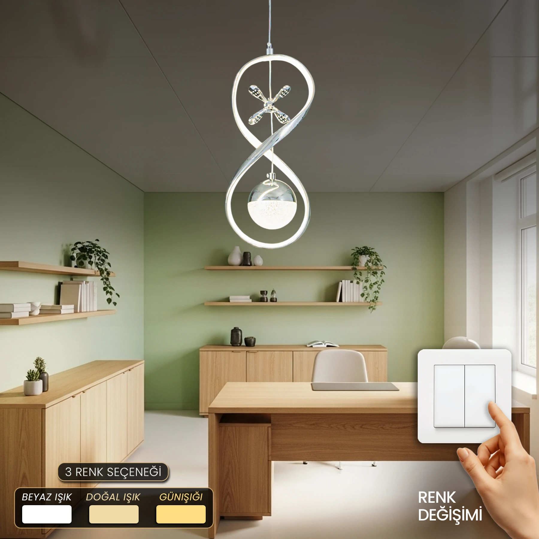 Massila Modern Özel Tasarım Sarkıt Led Avize - 3 Renk Ledli