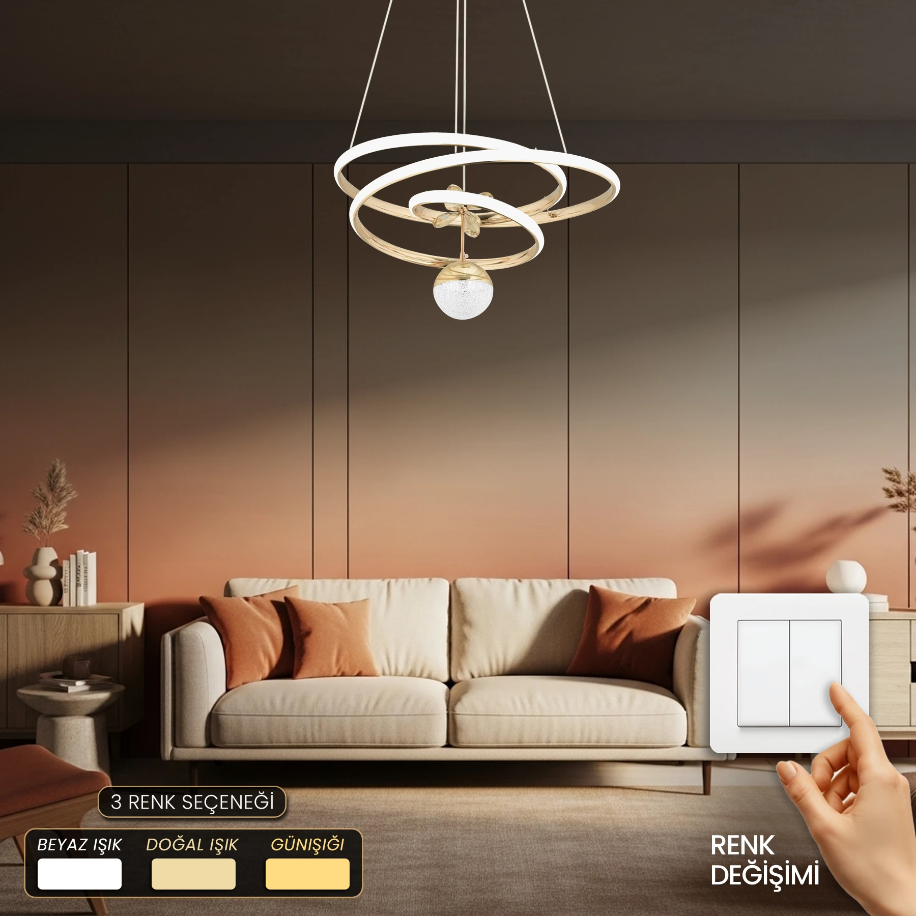 Artema Modern Özel Tasarım Sarkıt Ledli Avize - 3 Renk