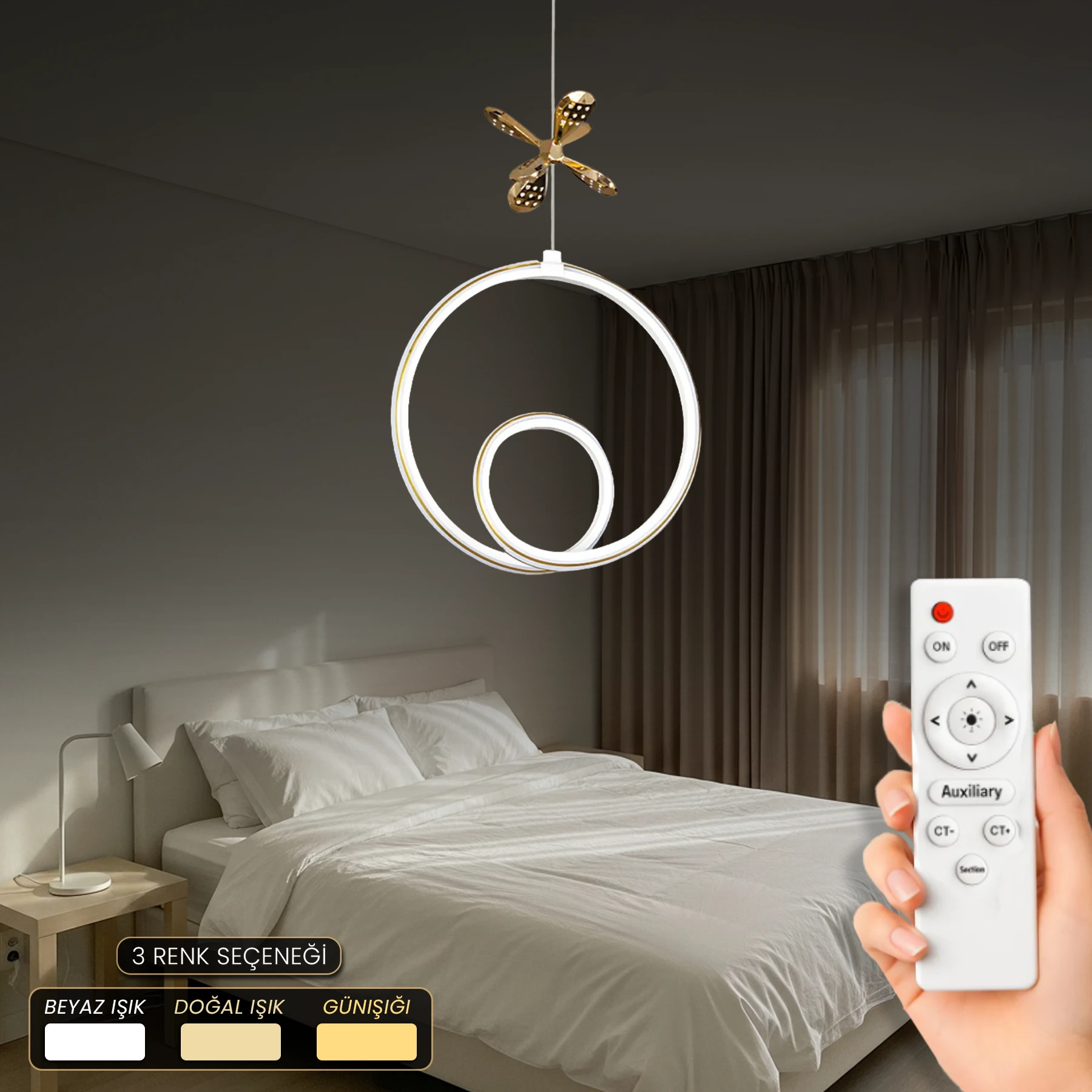 Yakaris Kumandalı - Dimmerli Sarkıt Led Avize - 3 Renk Işık