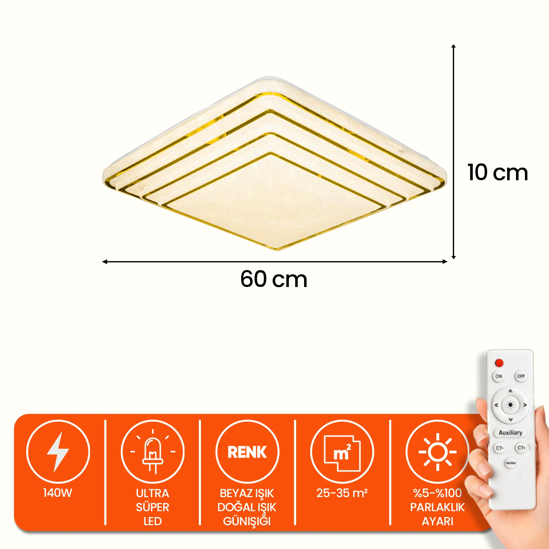 İnci Lüks Tasarım Kumandalı Plafonyer Led Avize - 3 Renk Ledli
