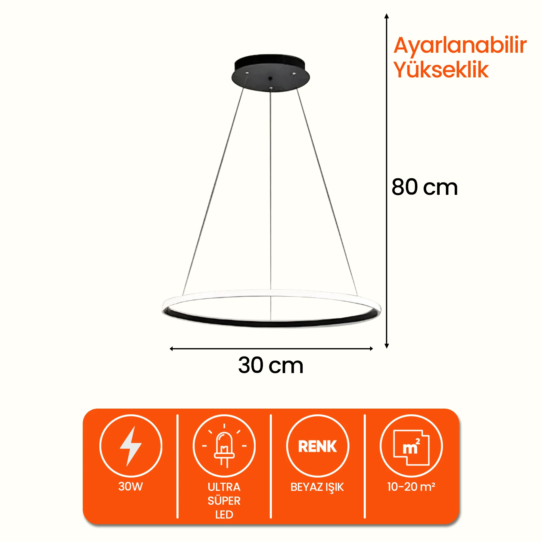 Roben Tekli Modern Sarkıt Led Avize - Ultra Led Beyaz Işık