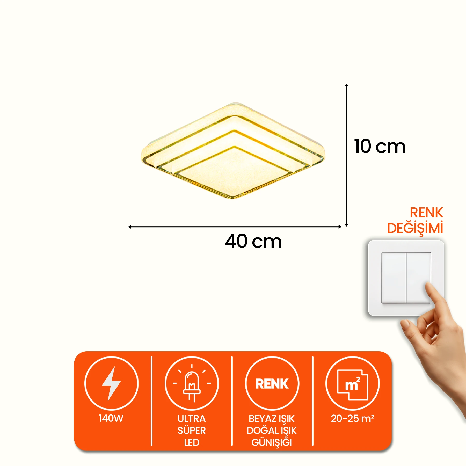 İnci Lüks Tasarım Plafonyer Led Avize - 3 Renk Ledli