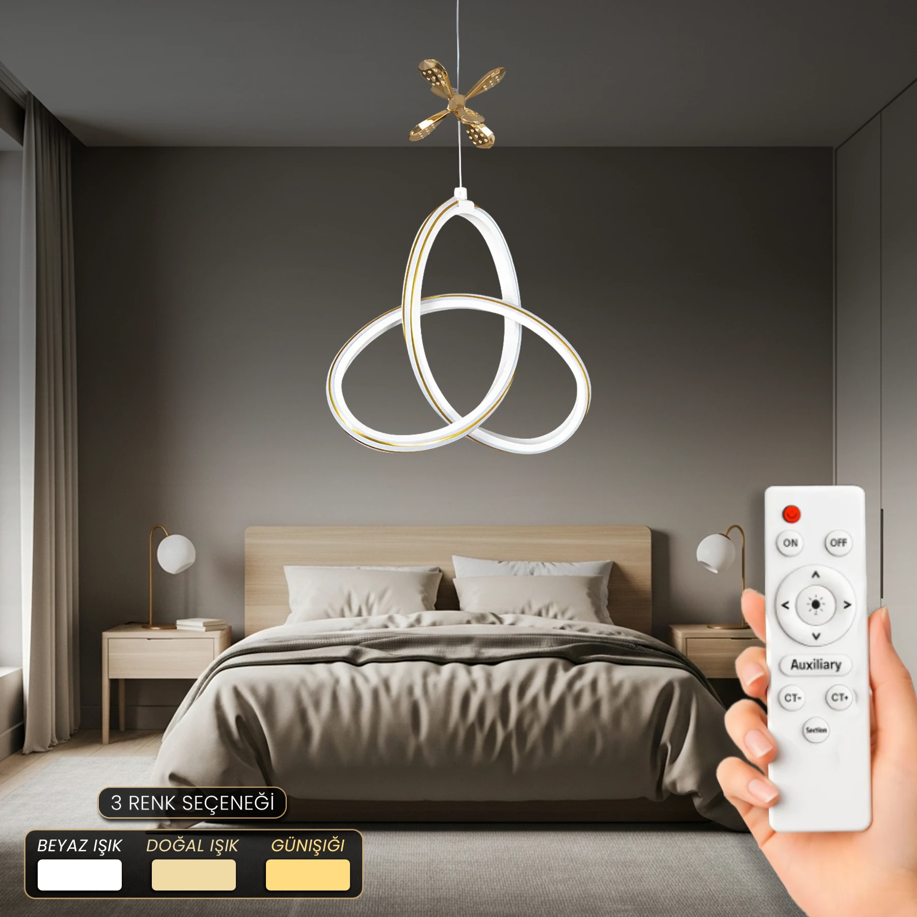 Yonara Kumandalı Modern Sarkıt Led Avize - 3 Renk Ledli