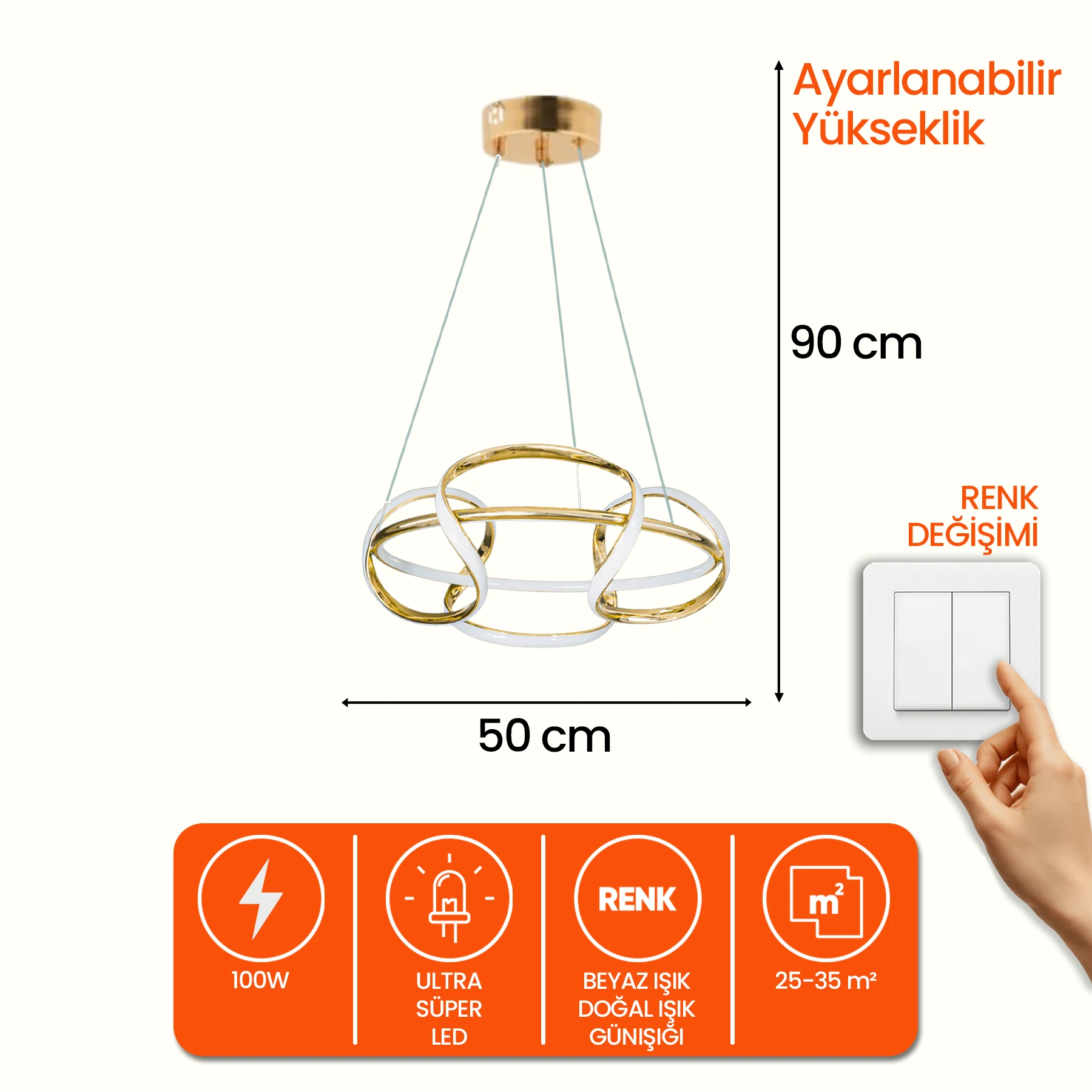 Lunera Modern Özel Tasarım Sarkıt Led Avize - 3 Renk Ledli