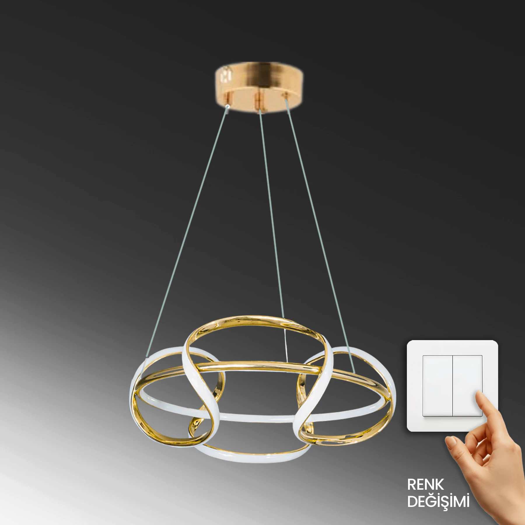 Lunera Modern Özel Tasarım Sarkıt Led Avize - 3 Renk Ledli