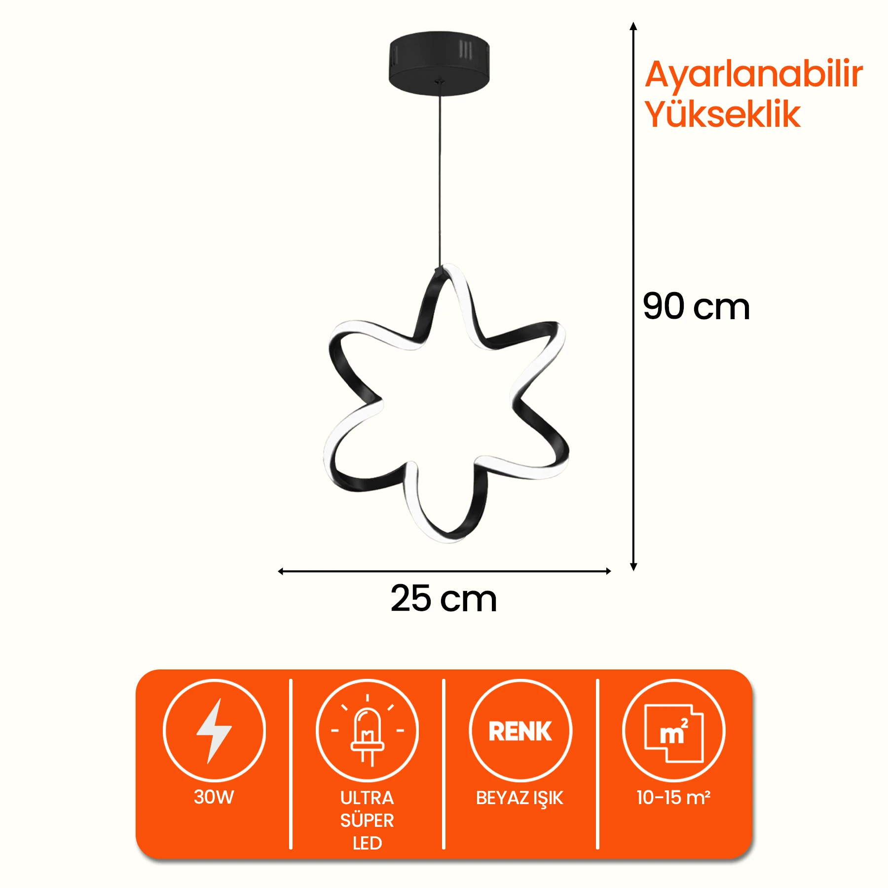 Yıldızzo Modern Tekli Sarkıt Led Avize - Ultra Led Beyaz Işık