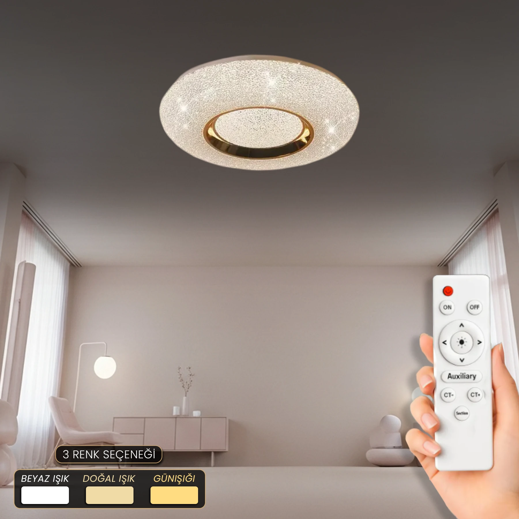 Laira Uzaktan Kumandalı Led Avize - 3 Renk Ledli