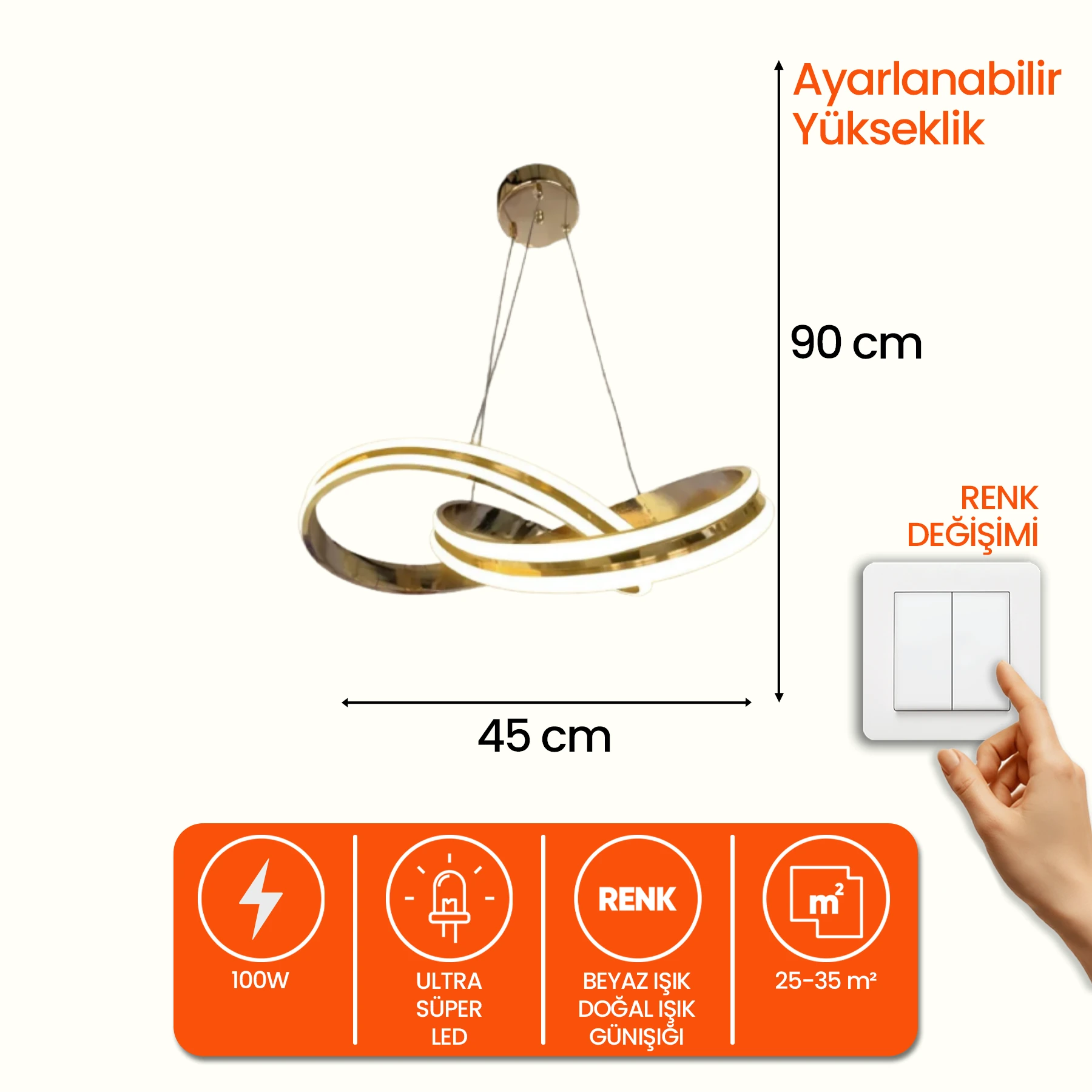 Asteris Modern Özel Tasarım Sarkıt Avize - 3 Renk Ledli