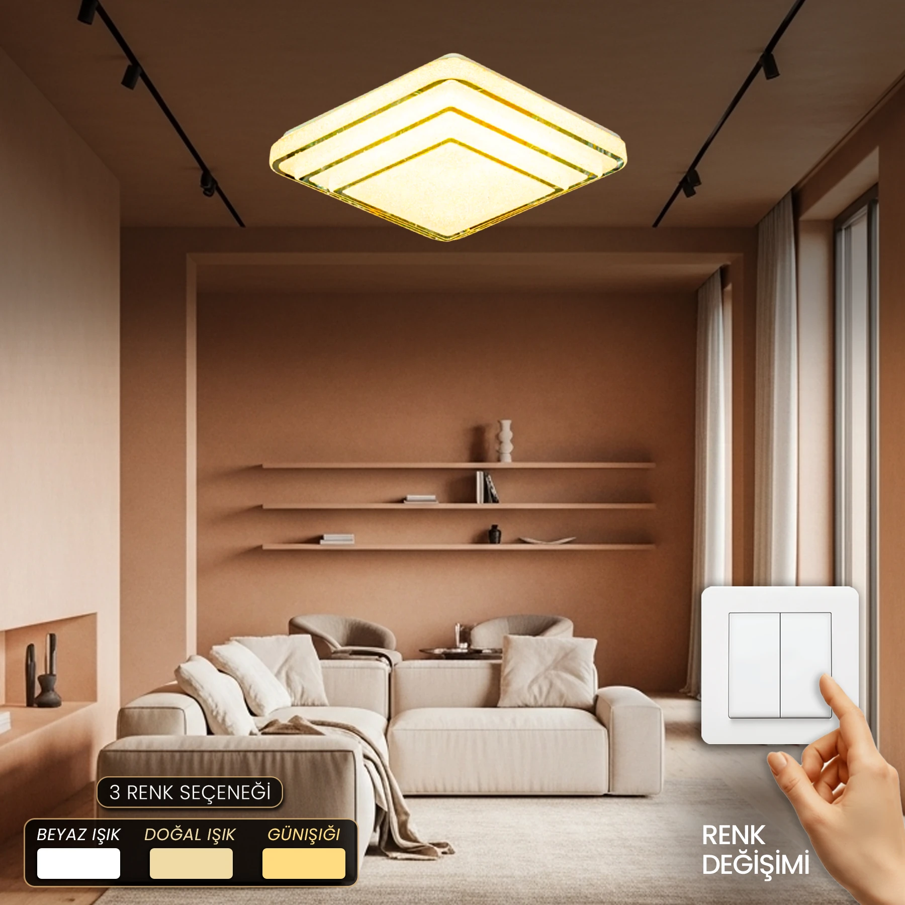 İnci Lüks Tasarım Plafonyer Led Avize - 3 Renk Ledli