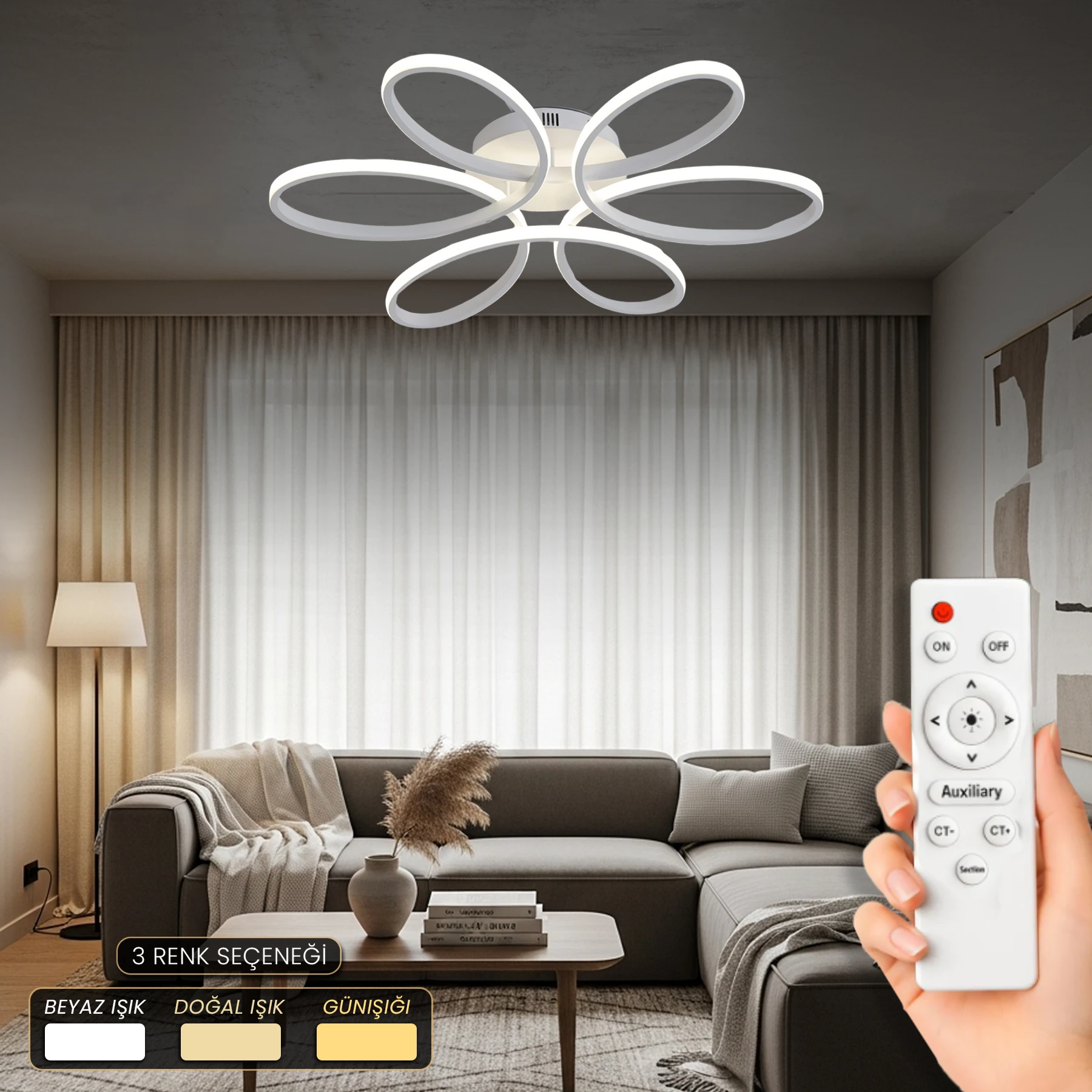 Nivul Plafonyer Kumandalı Modern Led Avize