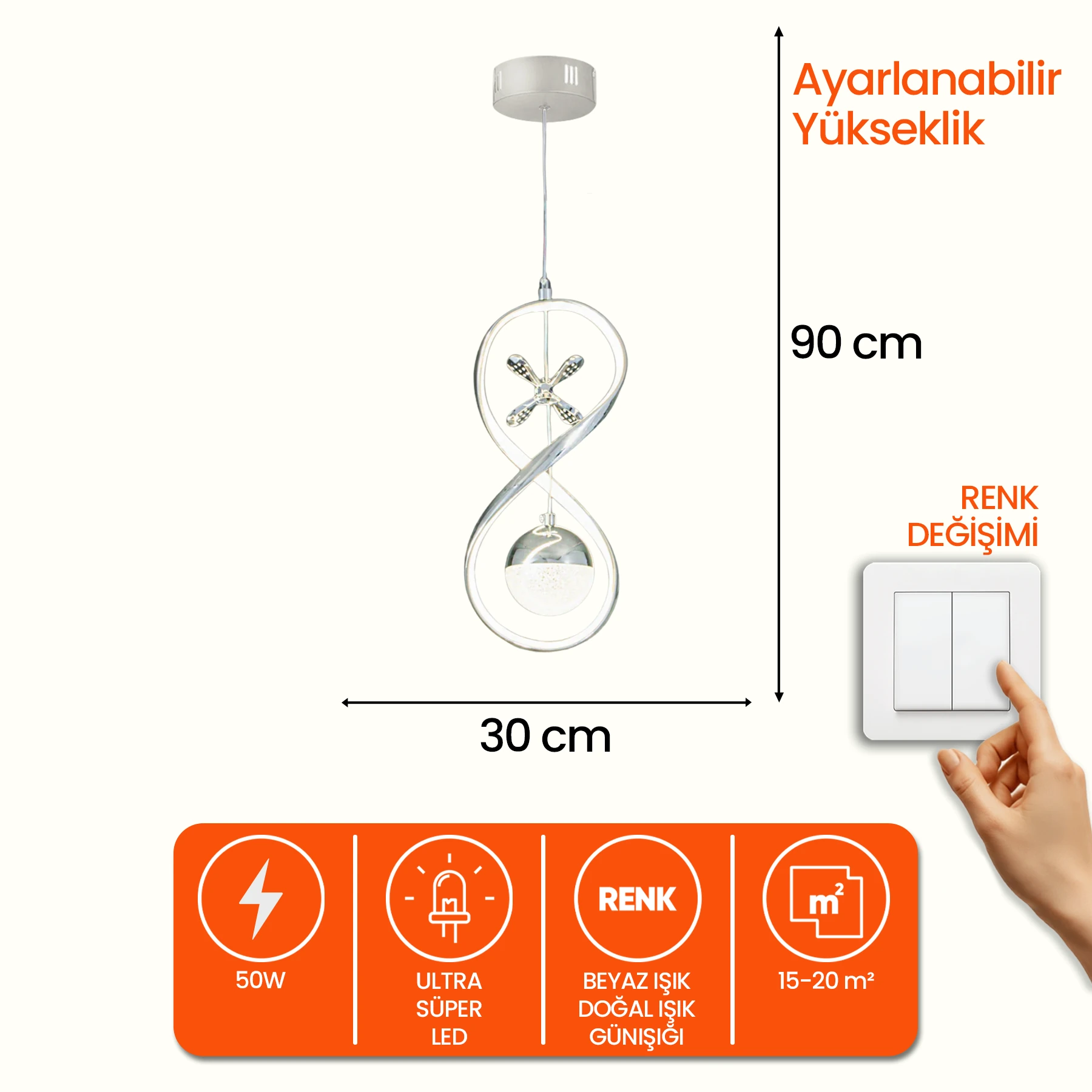 Massila Modern Özel Tasarım Sarkıt Led Avize - 3 Renk Ledli