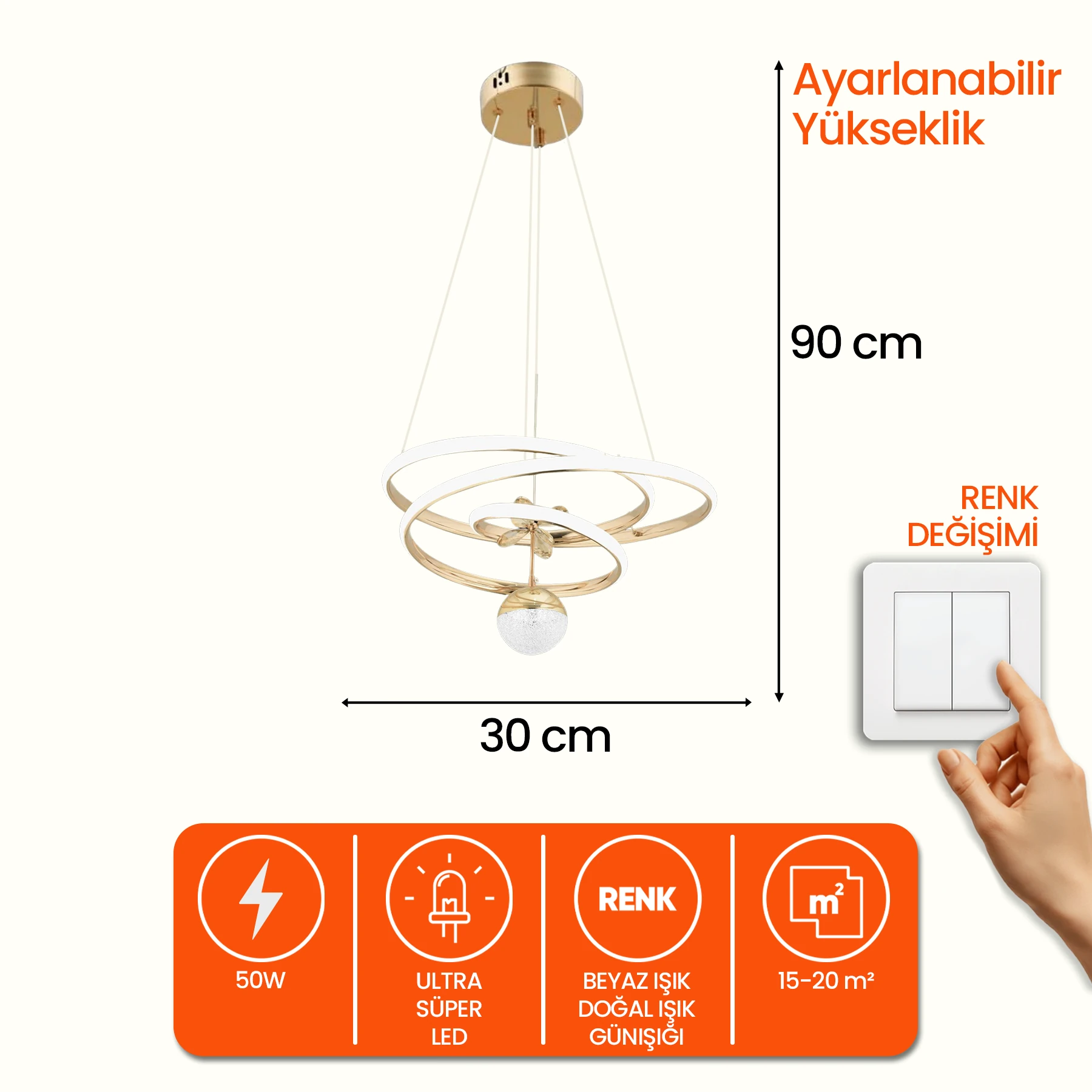 Artema Modern Özel Tasarım Sarkıt Ledli Avize - 3 Renk