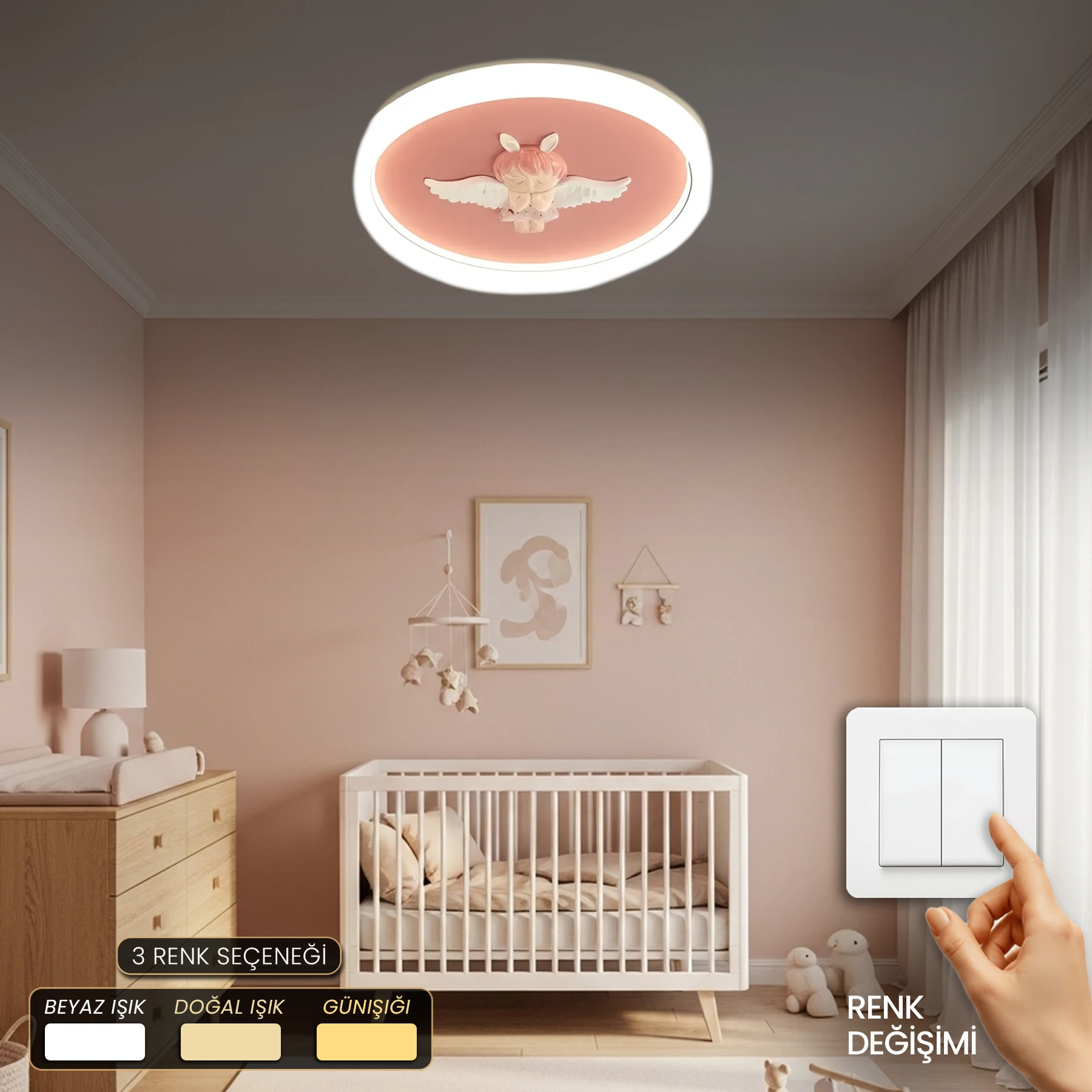 Meleksi Modern Tasarım Plafonyer Led Avize - 3 Renk Ledli