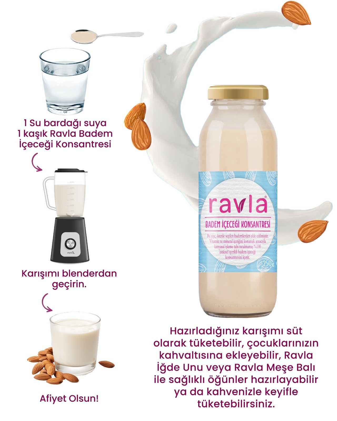 Ravla Badem İçeceği Konsantresi (Ağır Metal Analizli) - 250g