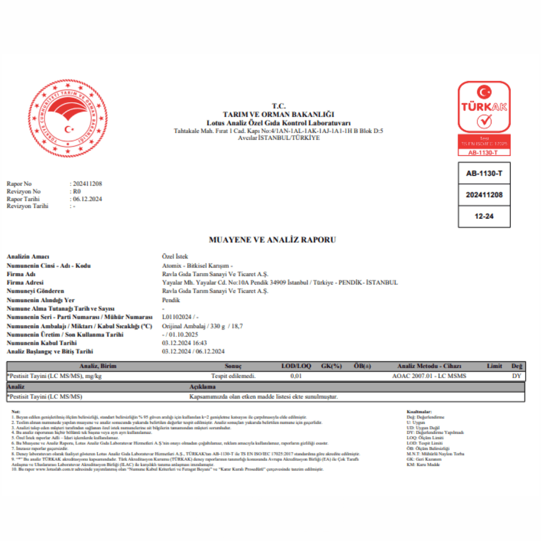 Ravla Atomix (Pestisit ve Ağır Metal Analizli) - 330g