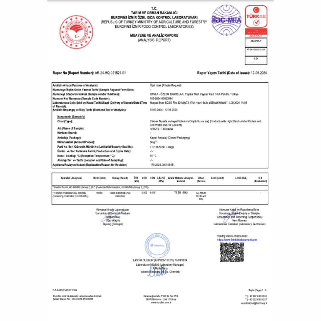 Tarhana - Pestisit Aflatoksin Analizli 17 Sebzeli Bebek/Çocuk Çorbası - Fermente