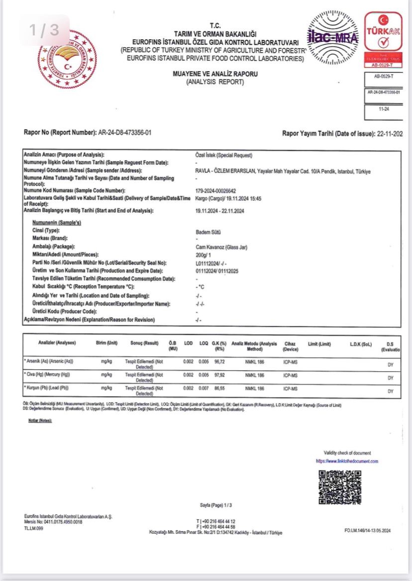 Ravla Badem Sütü Konsantresi (Ağır Metal Analizli) - 270g