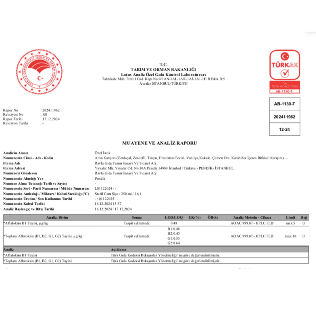 Ravla Altın Karışım (Okratoksin A ve Aflatoksin Analizli) - 140g